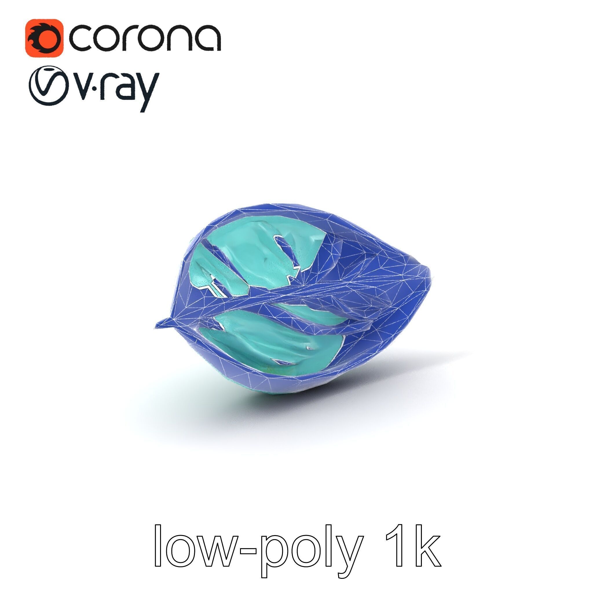 Transparent Turquoise Leaf Pattern Sculpture model pack Low-poly 3D model_7