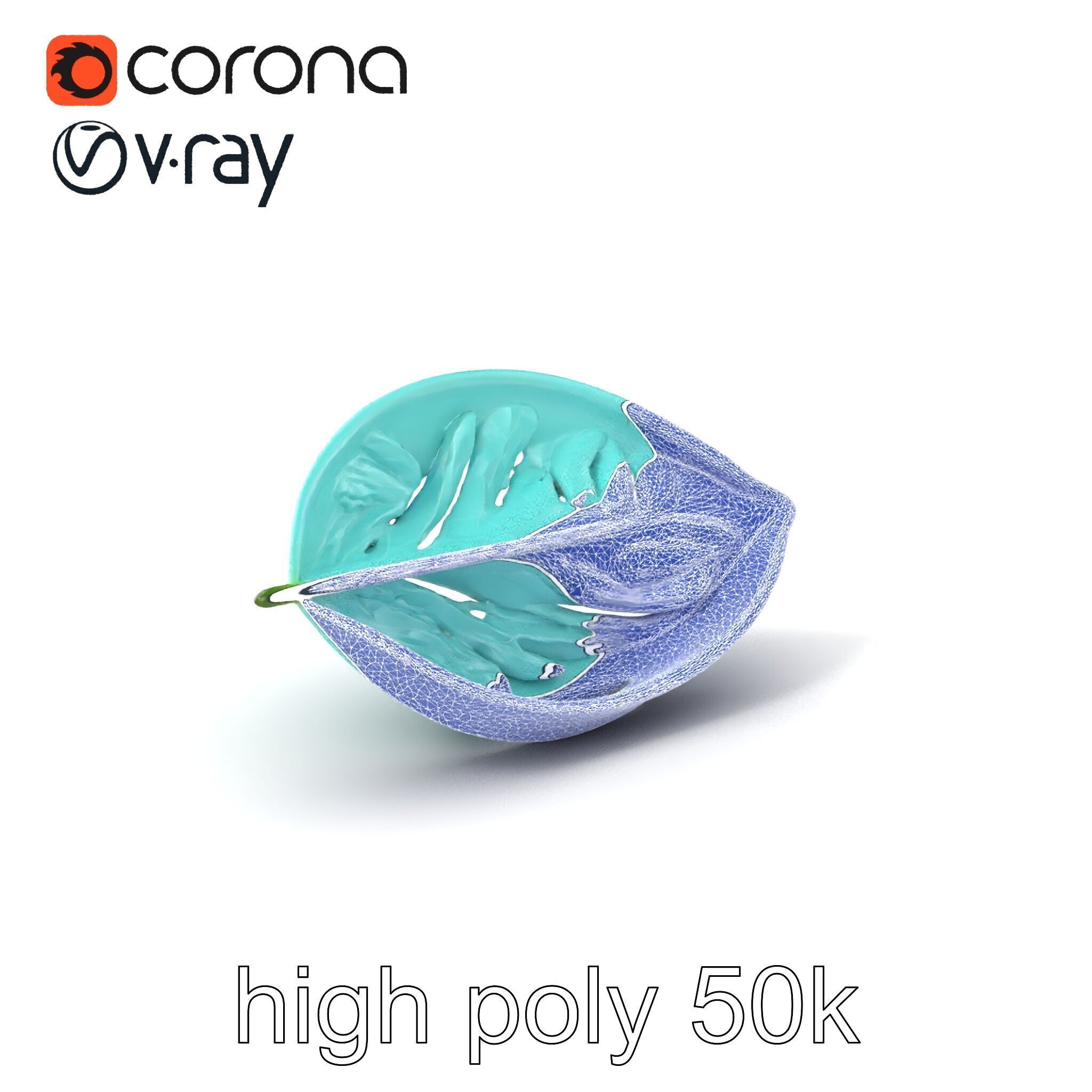 Transparent Turquoise Leaf Pattern Sculpture model pack Low-poly 3D model_10