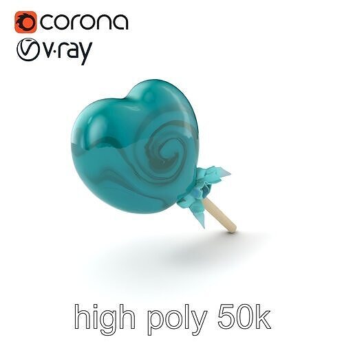 Teal Heart Lollipop Model Pack Low-poly 3D model 2