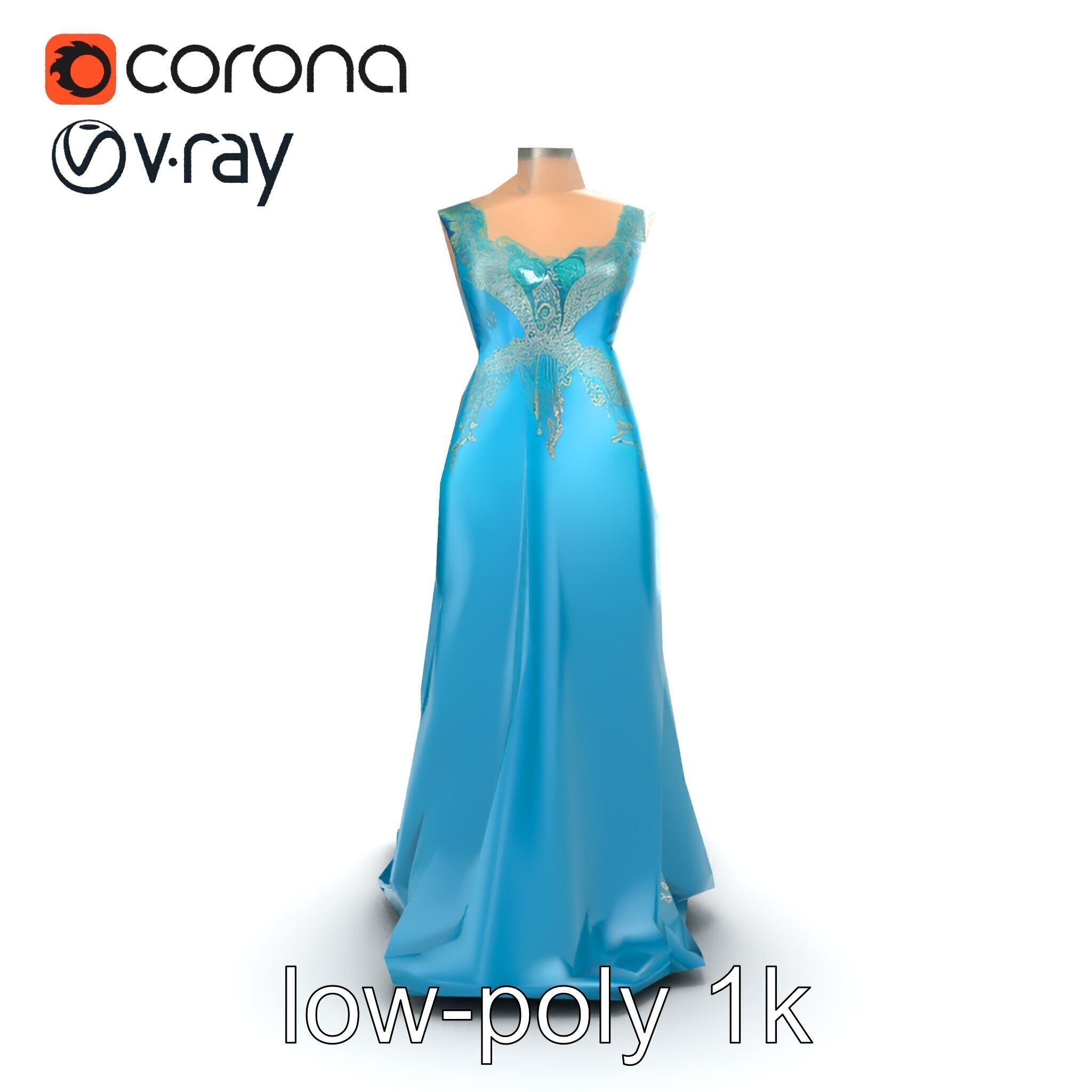 Elegant Evening Dress 3D Model Pack with Satin and Lace Low-poly 3D model_15