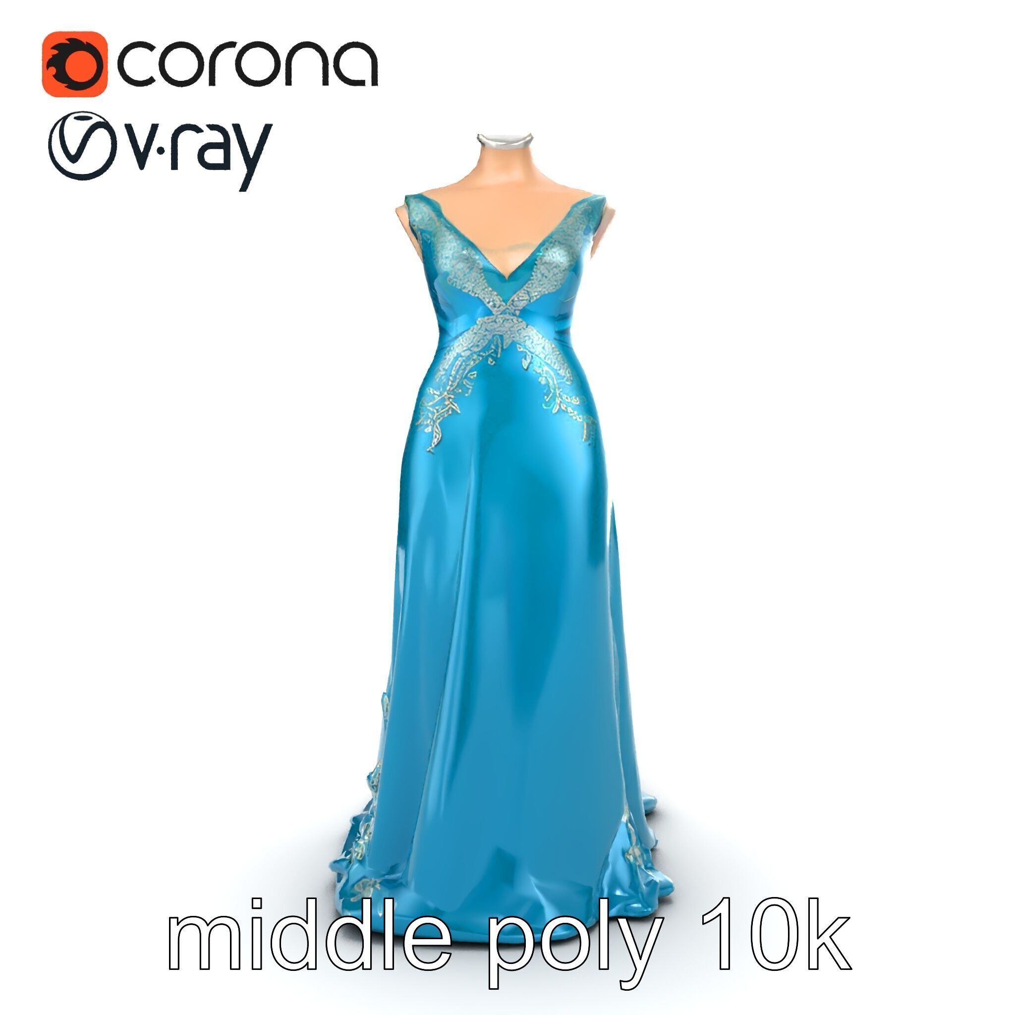 Elegant Evening Dress 3D Model Pack with Satin and Lace Low-poly 3D model_21