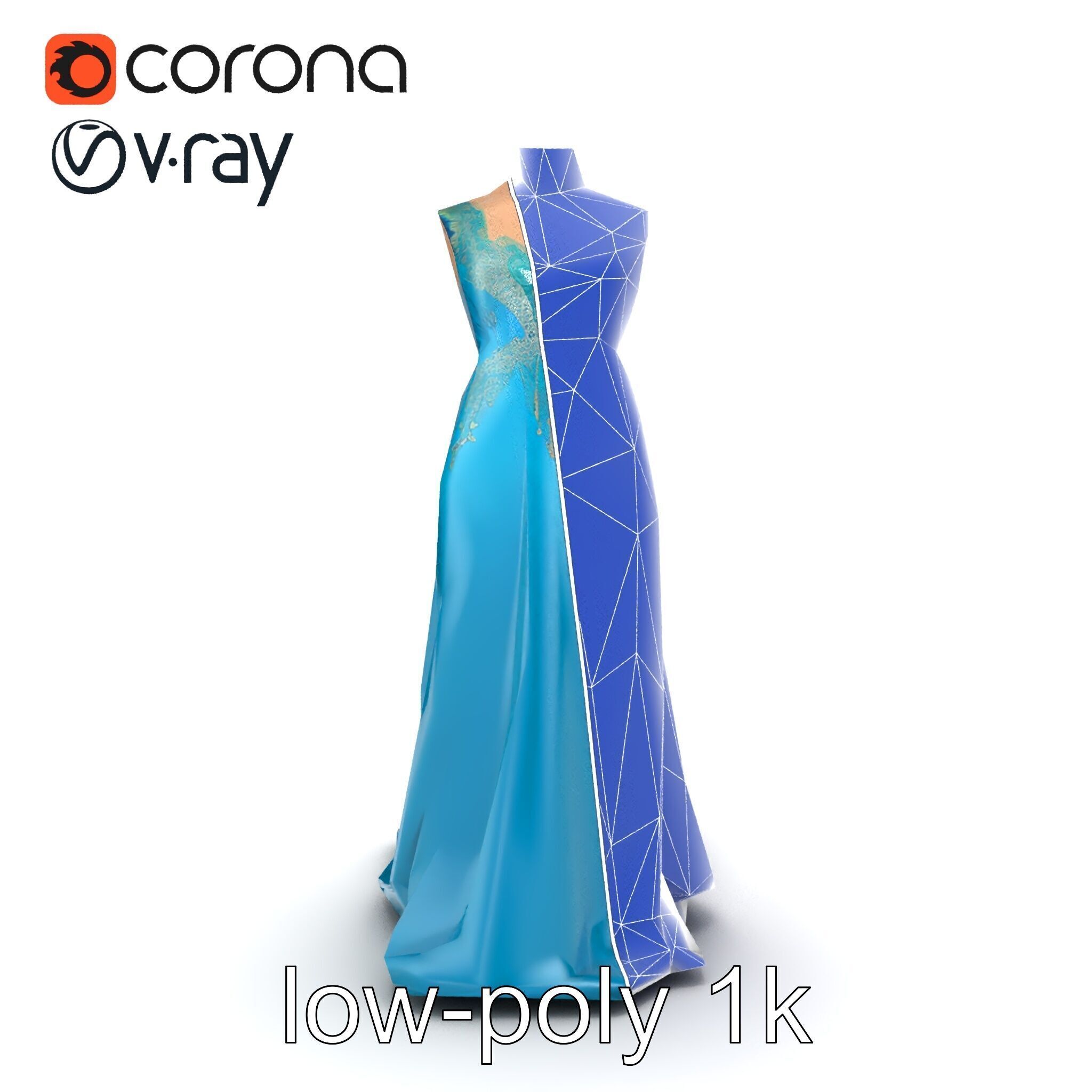 Elegant Evening Dress 3D Model Pack with Satin and Lace Low-poly 3D model_16