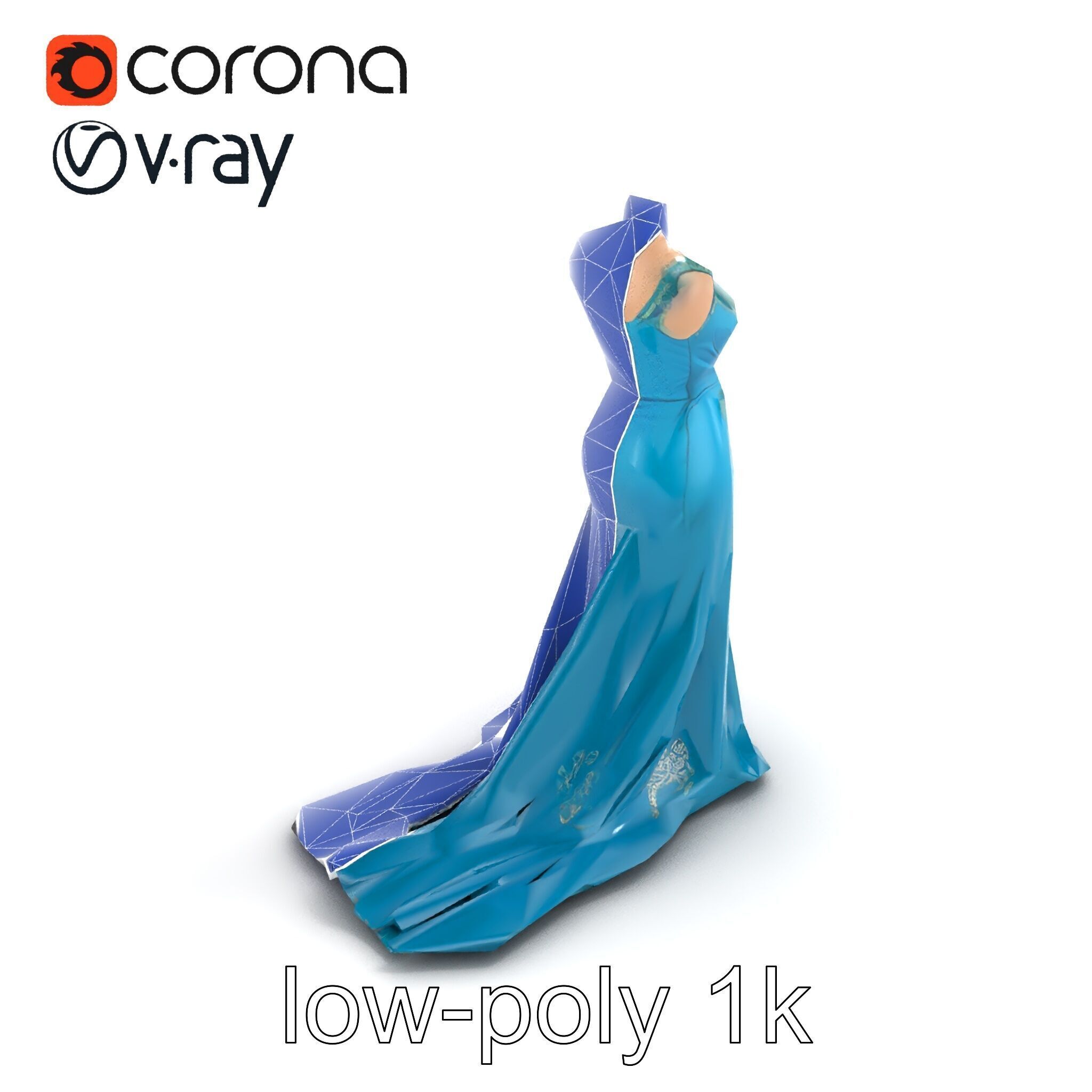 Elegant Evening Dress 3D Model Pack with Satin and Lace Low-poly 3D model_12