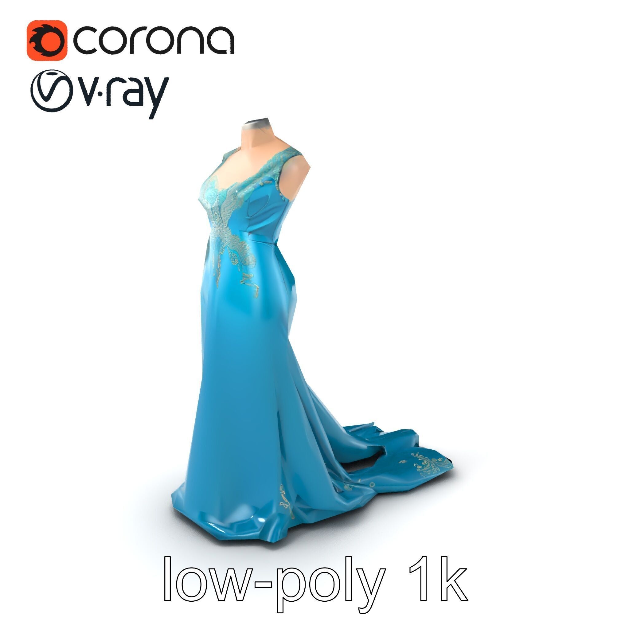 Elegant Evening Dress 3D Model Pack with Satin and Lace Low-poly 3D model_4