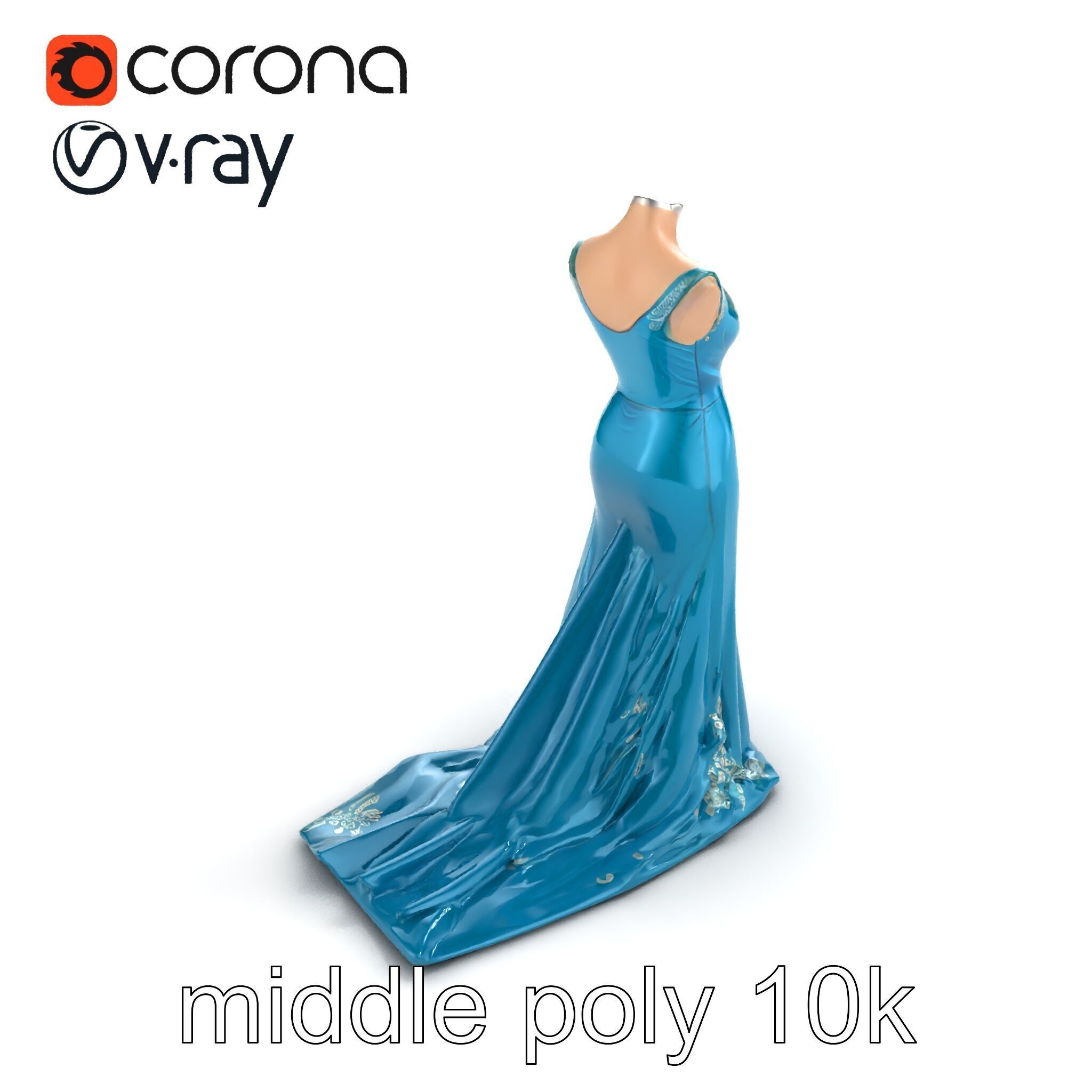 Elegant Evening Dress 3D Model Pack with Satin and Lace Low-poly 3D model_7