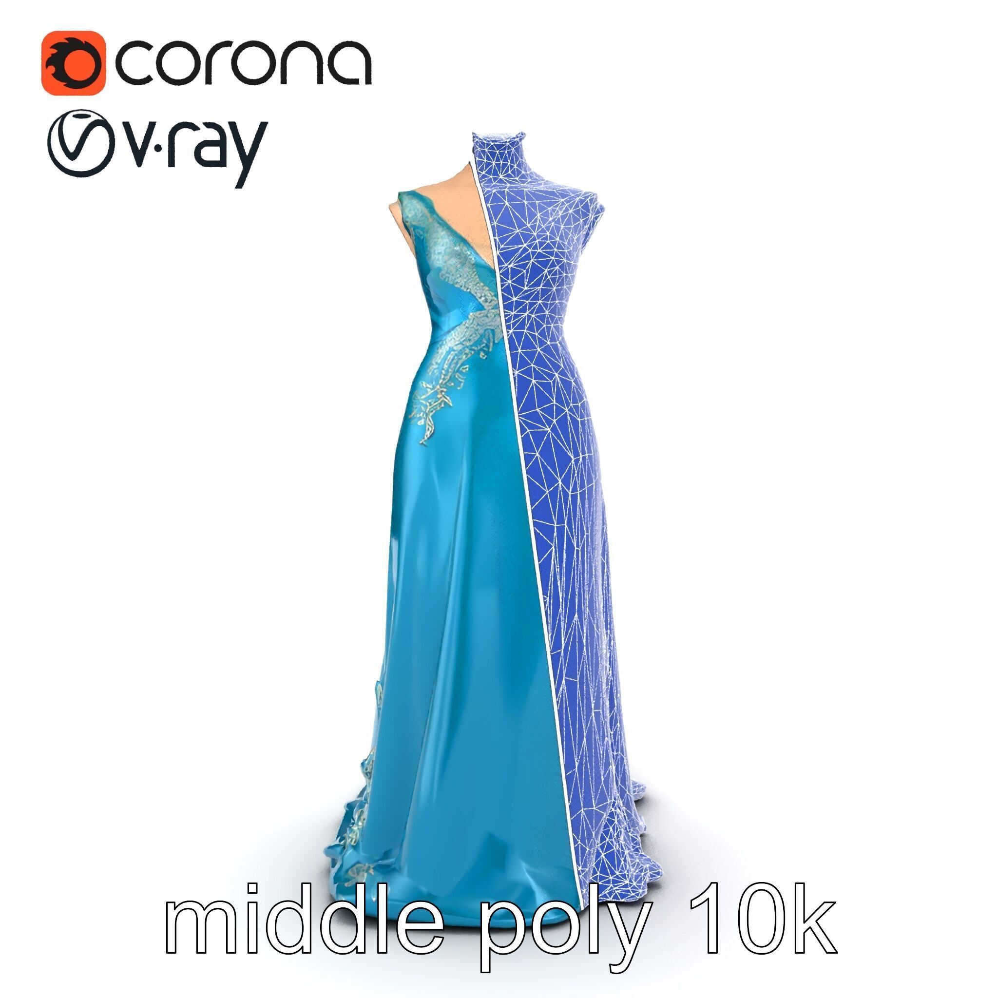 Elegant Evening Dress 3D Model Pack with Satin and Lace Low-poly 3D model_25