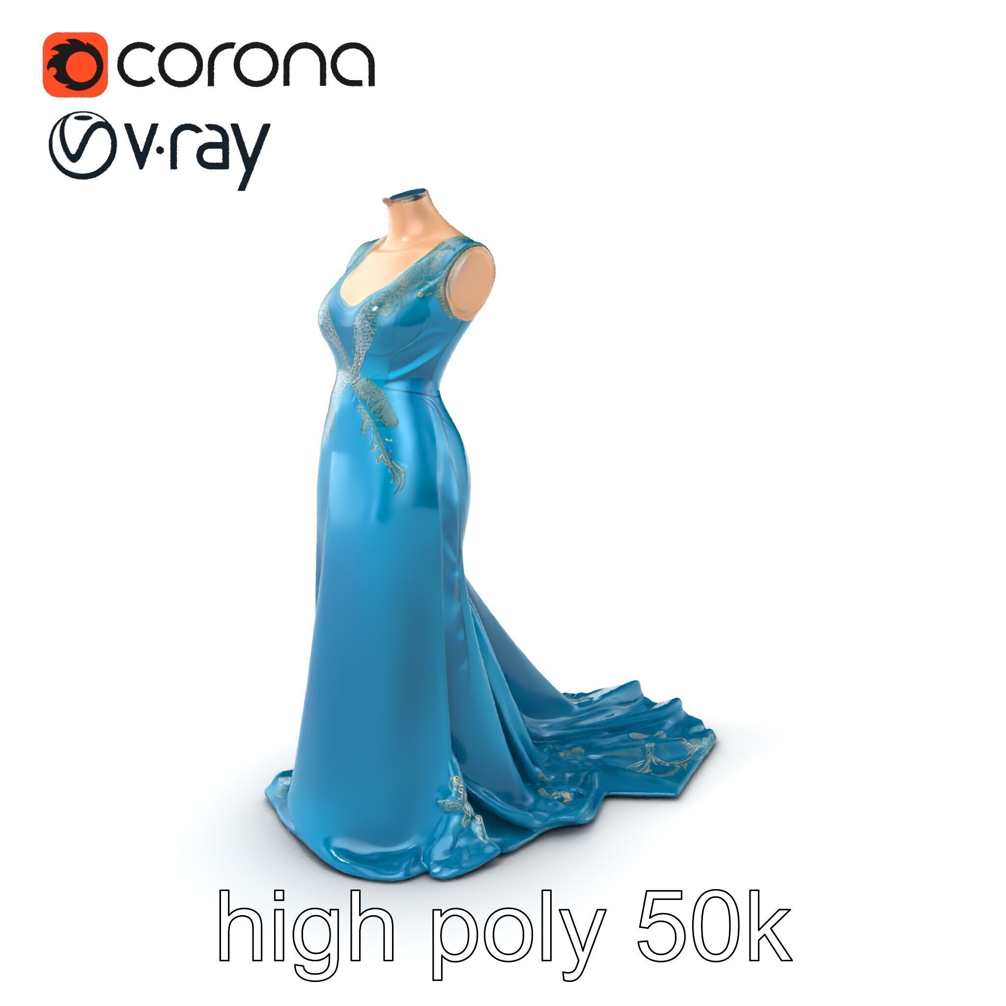 Elegant Evening Dress 3D Model Pack with Satin and Lace Low-poly 3D model_2