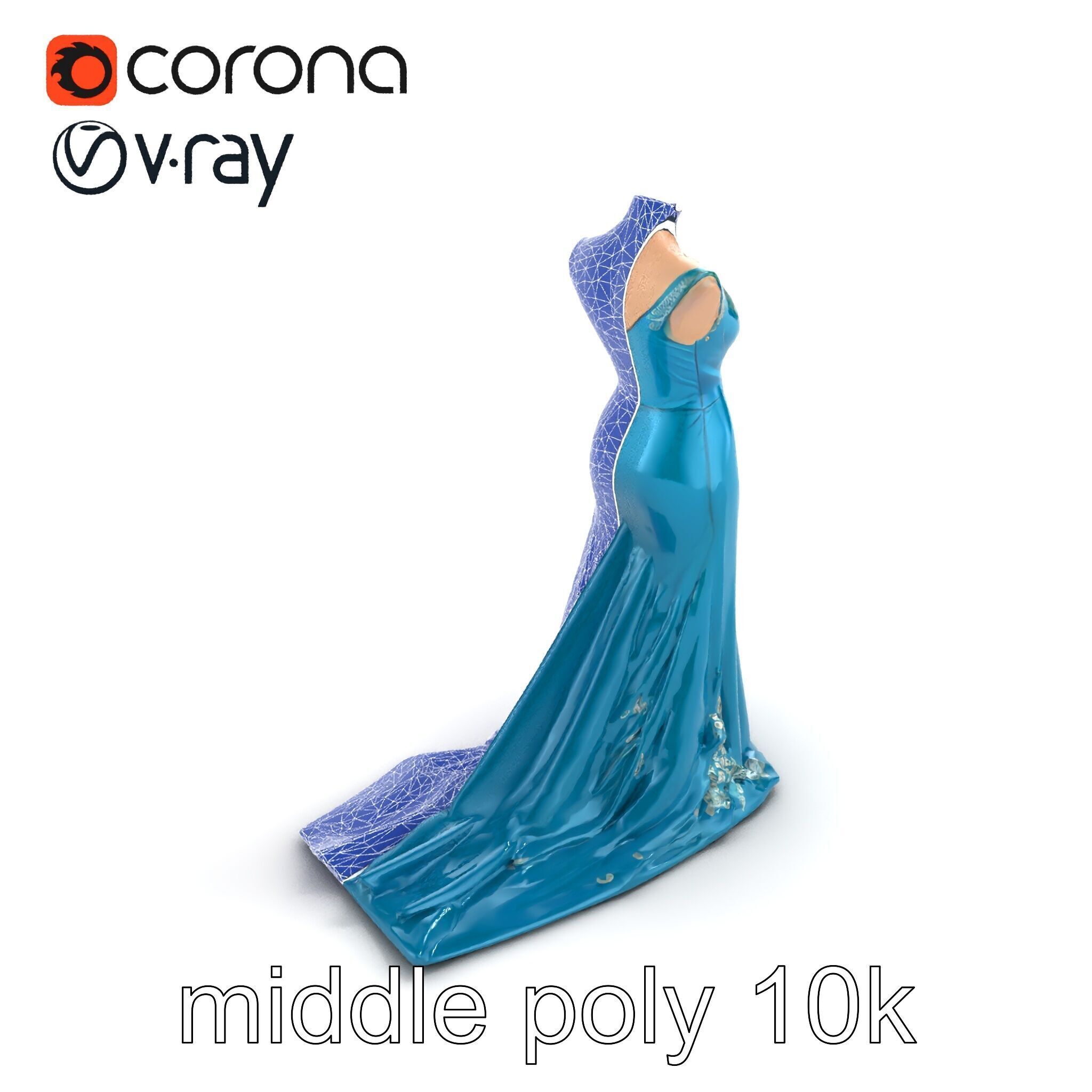 Elegant Evening Dress 3D Model Pack with Satin and Lace Low-poly 3D model_10