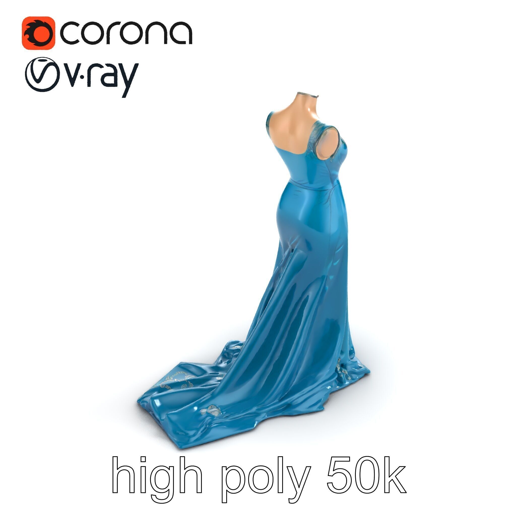 Elegant Evening Dress 3D Model Pack with Satin and Lace Low-poly 3D model_9