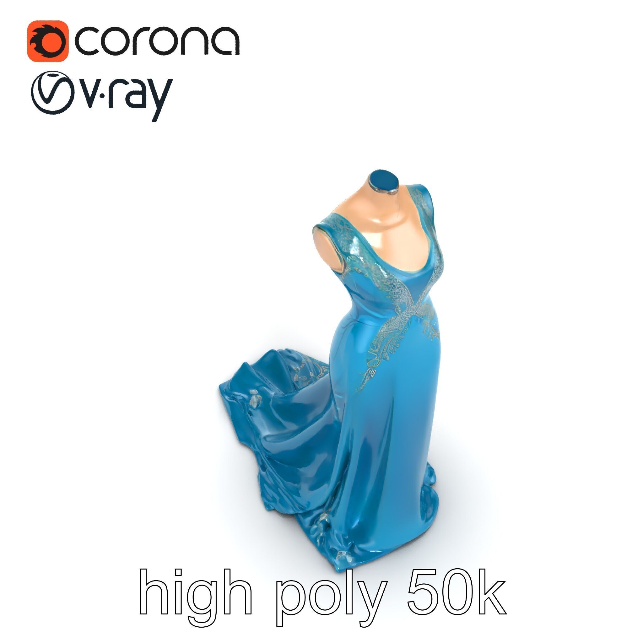 Elegant Evening Dress 3D Model Pack with Satin and Lace Low-poly 3D model_14