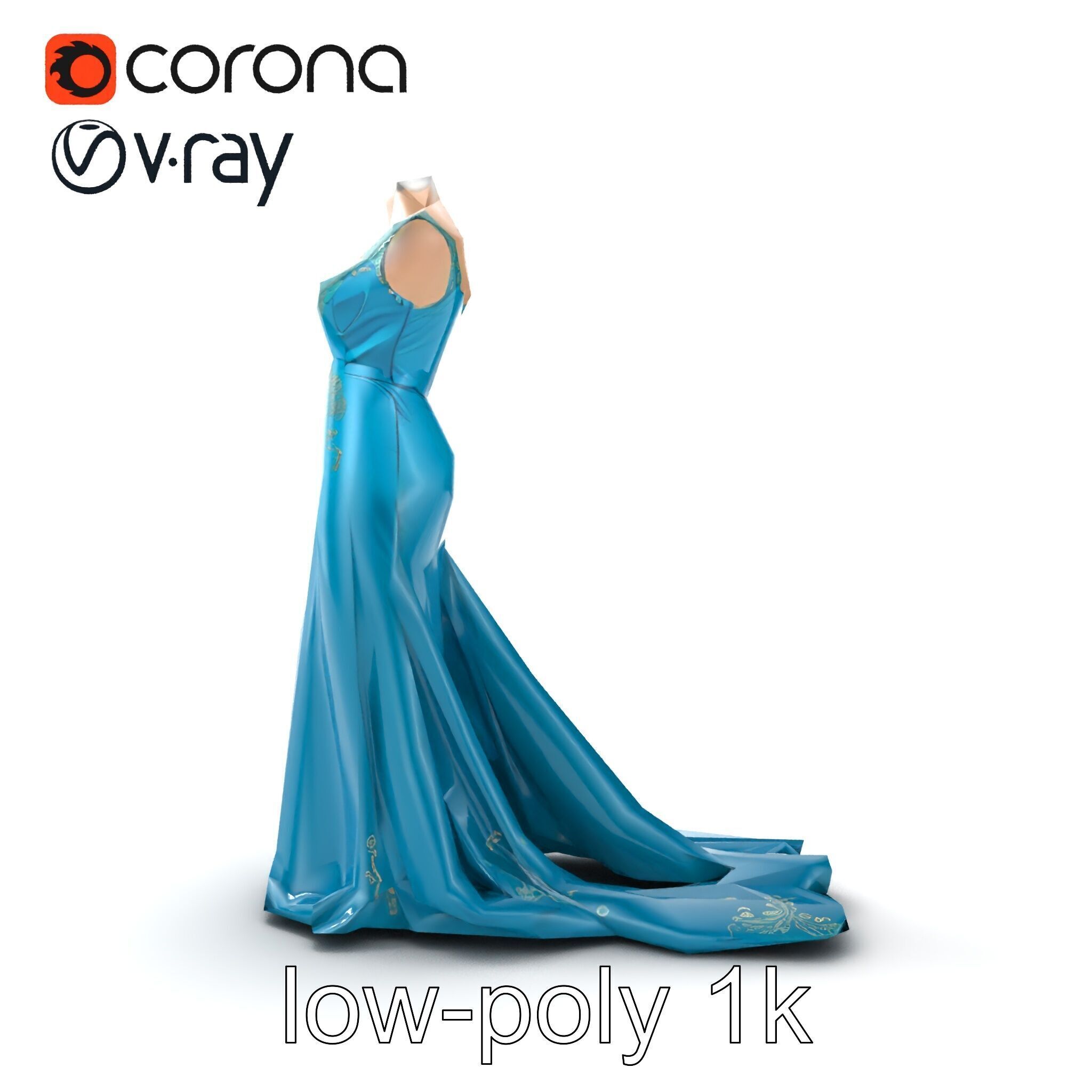 Elegant Evening Dress 3D Model Pack with Satin and Lace Low-poly 3D model_28