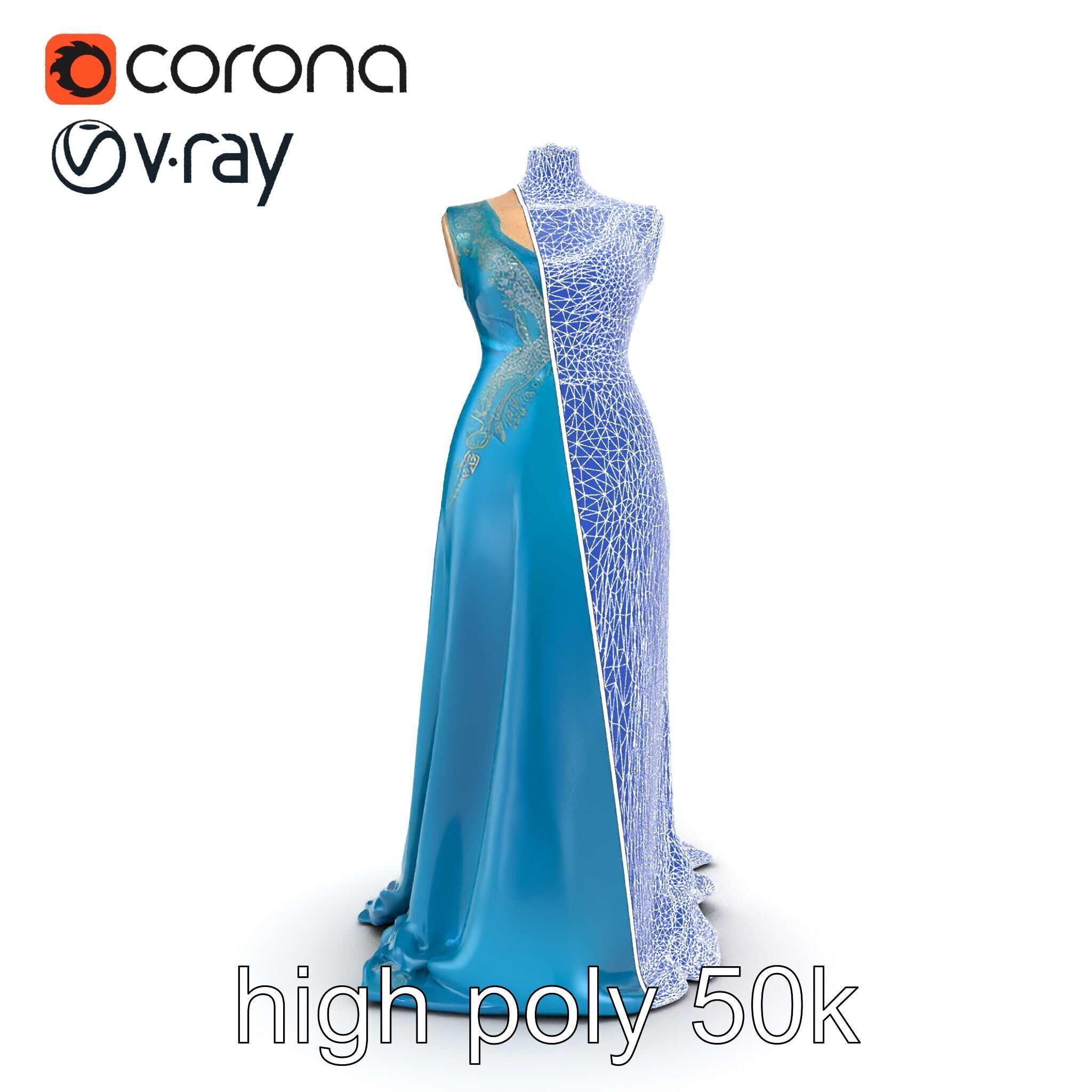 Elegant Evening Dress 3D Model Pack with Satin and Lace Low-poly 3D model_13