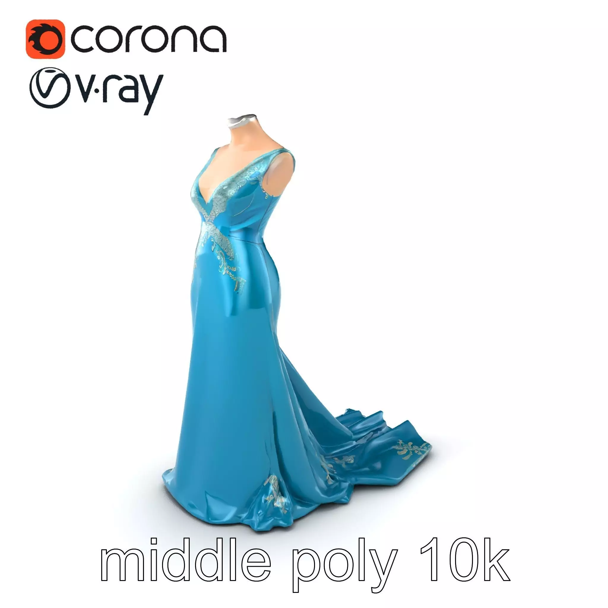 Elegant Evening Dress 3D Model Pack with Satin and Lace Low-poly 3D model_0