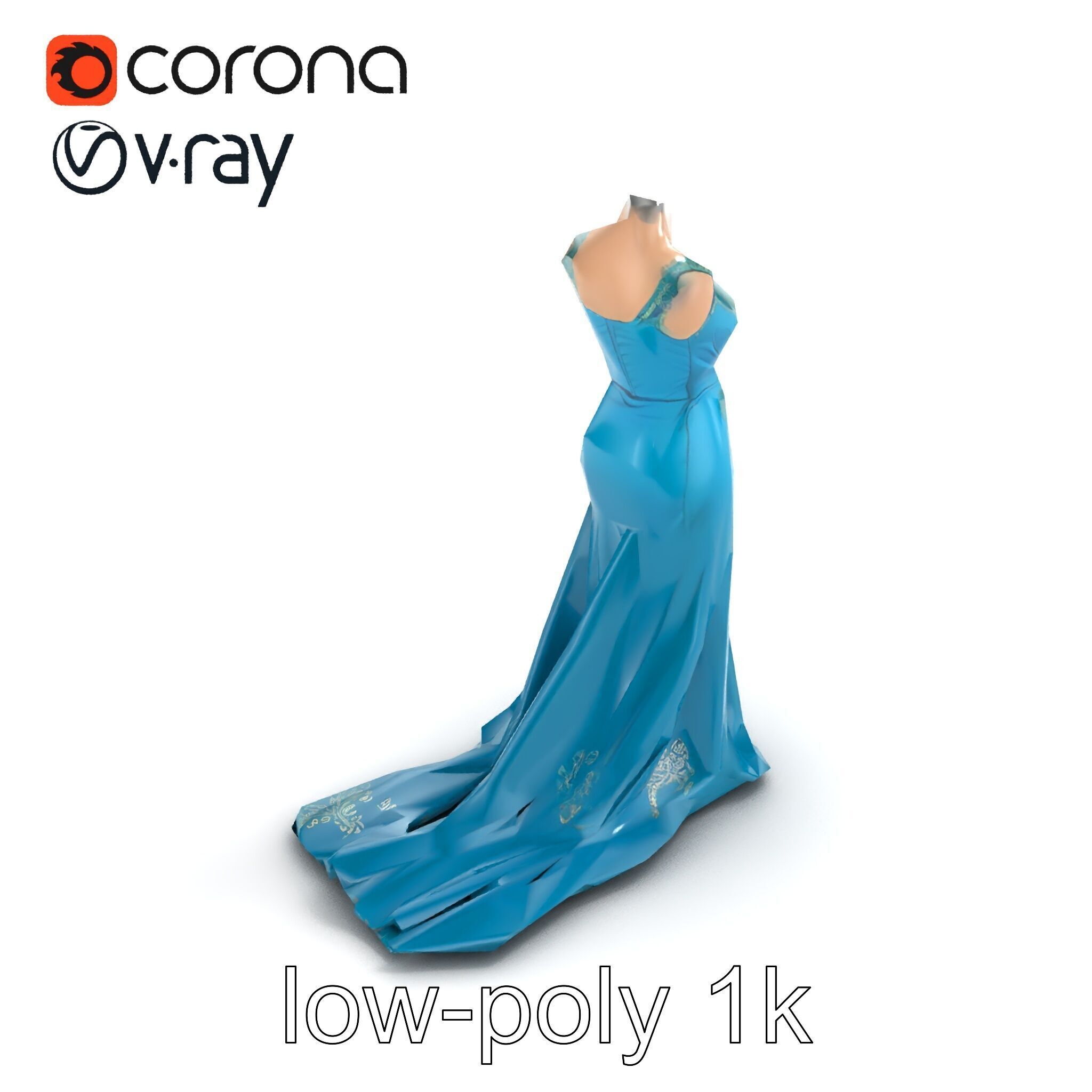 Elegant Evening Dress 3D Model Pack with Satin and Lace Low-poly 3D model_8