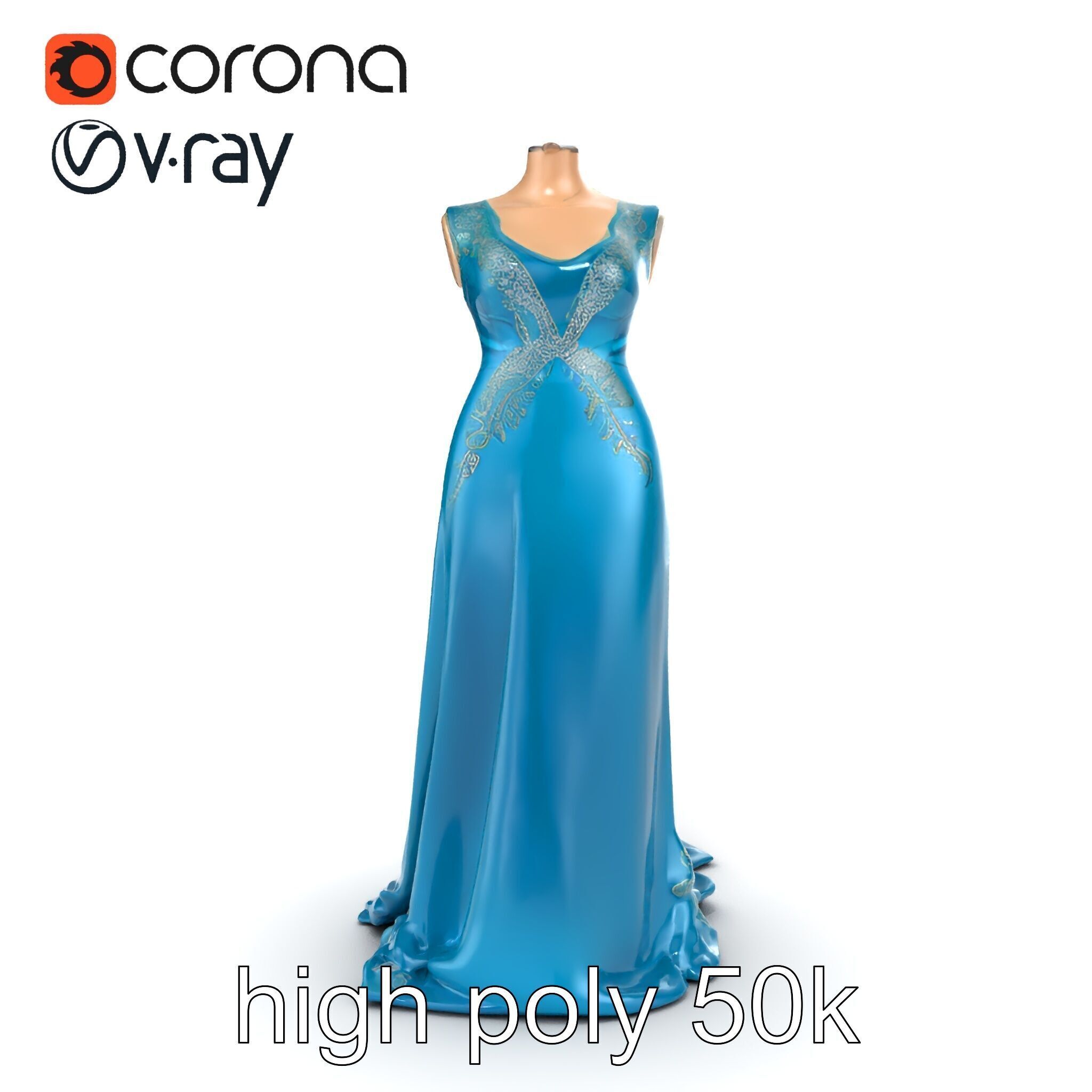 Elegant Evening Dress 3D Model Pack with Satin and Lace Low-poly 3D model_24