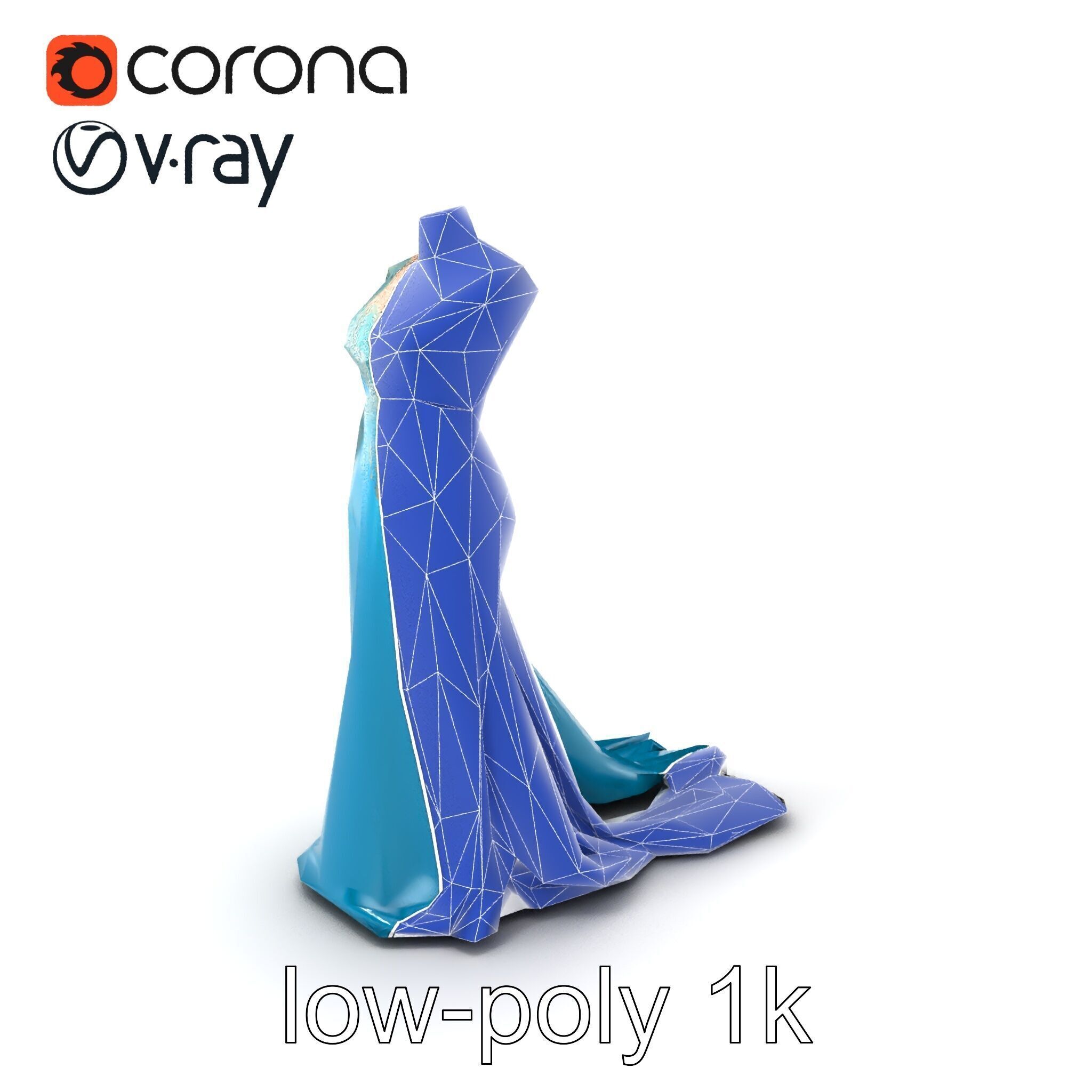 Elegant Evening Dress 3D Model Pack with Satin and Lace Low-poly 3D model_6