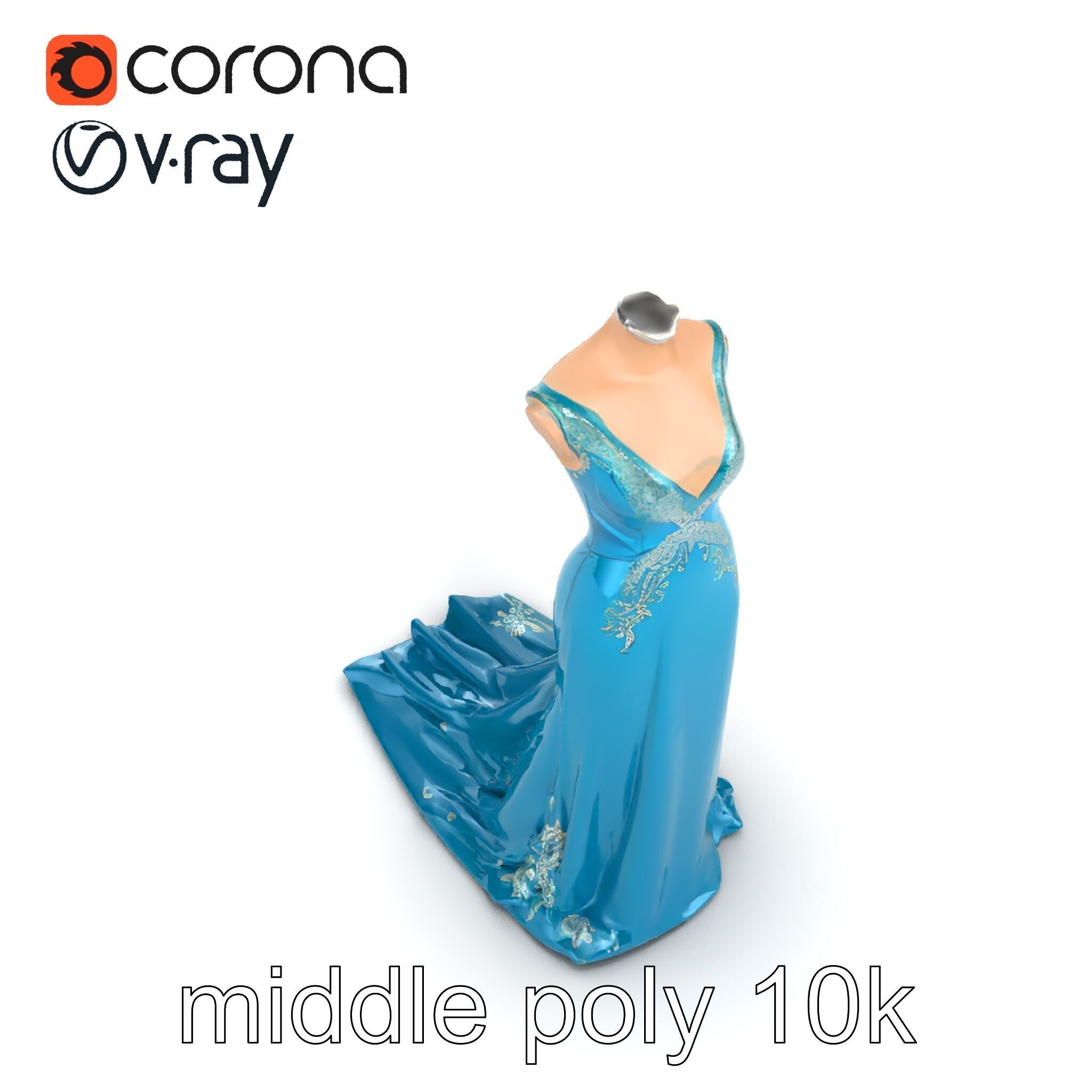 Elegant Evening Dress 3D Model Pack with Satin and Lace Low-poly 3D model_18