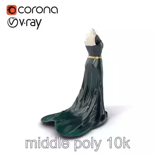 Emerald Velvet Evening Dress 3D Model Pack