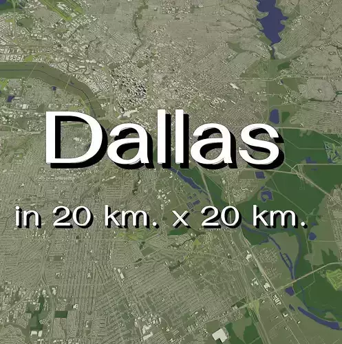 Dallas USA in 20 km x 20 km - city and urban