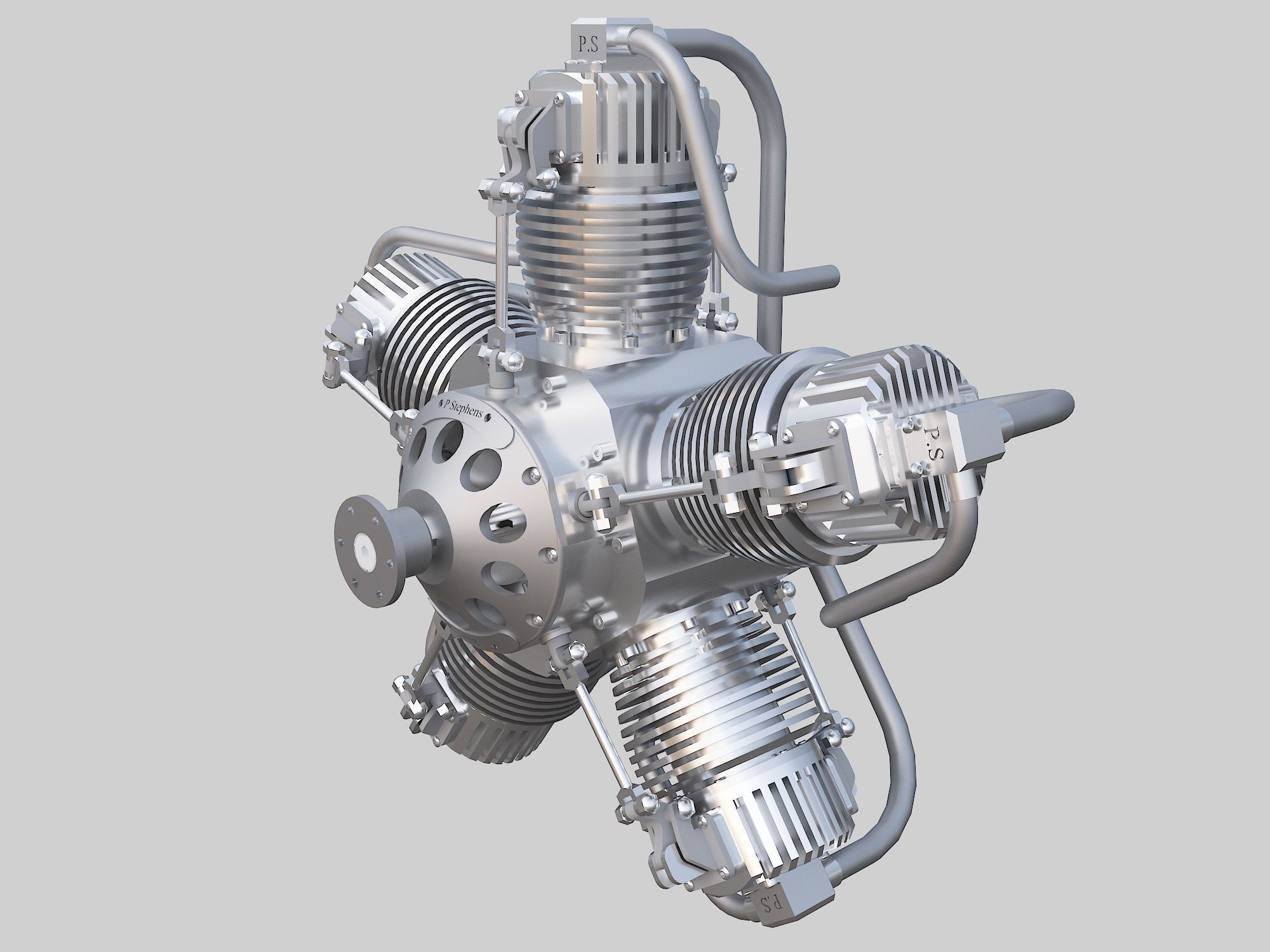 5-cylinder radial steam engine 3D model