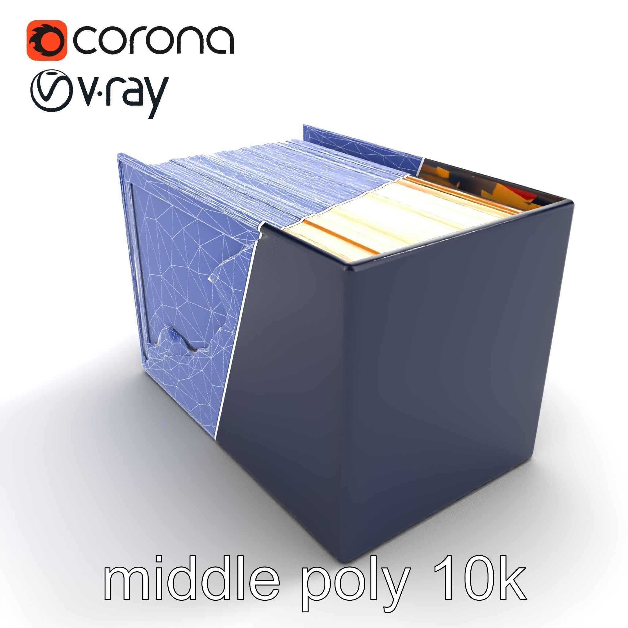 Versatile Navy Blue File Storage Box Model Pack Low-poly 3D model_16