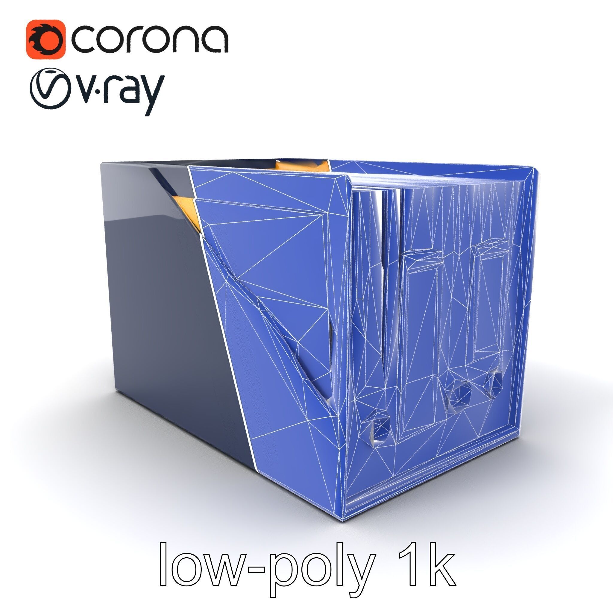 Versatile Navy Blue File Storage Box Model Pack Low-poly 3D model_7