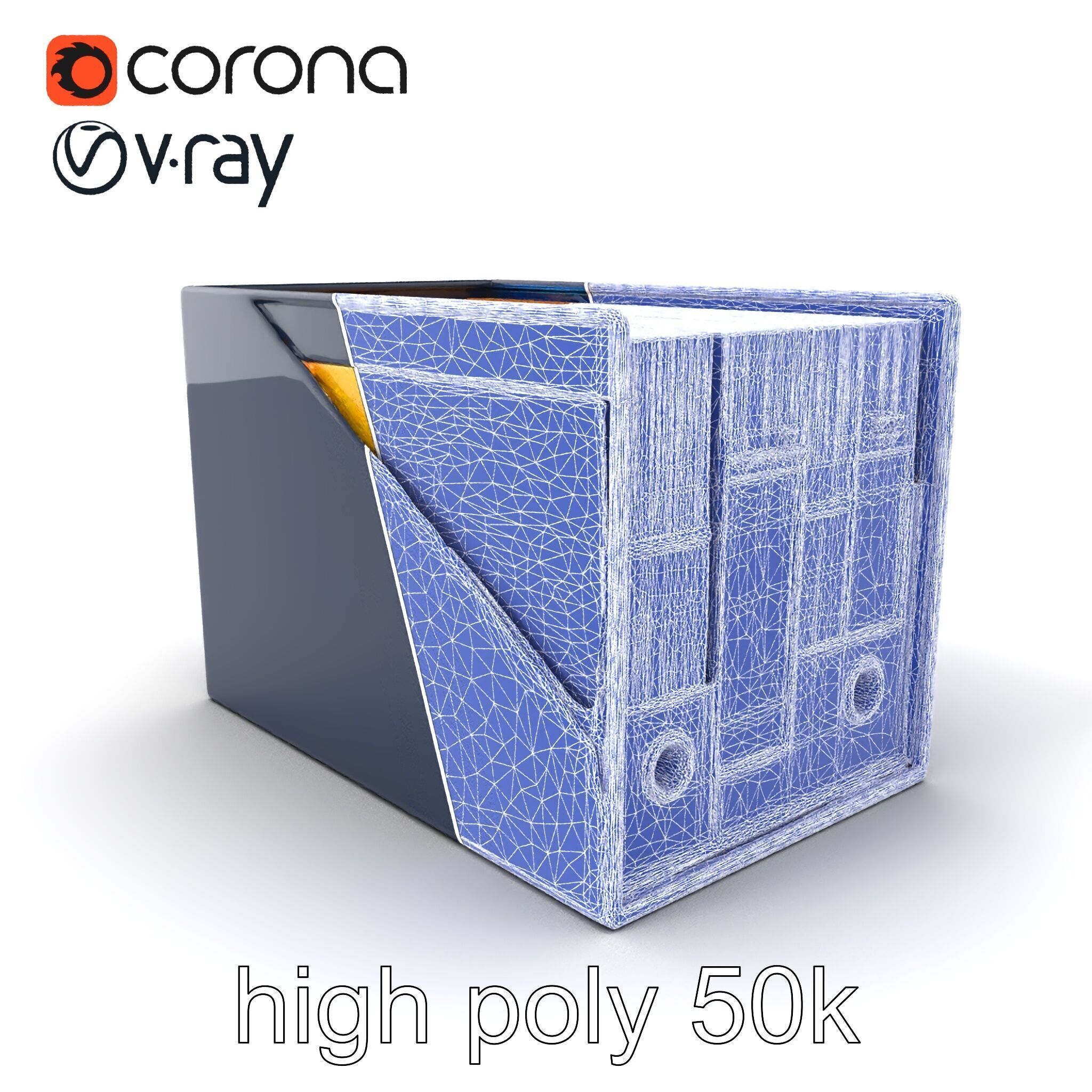 Versatile Navy Blue File Storage Box Model Pack Low-poly 3D model_10