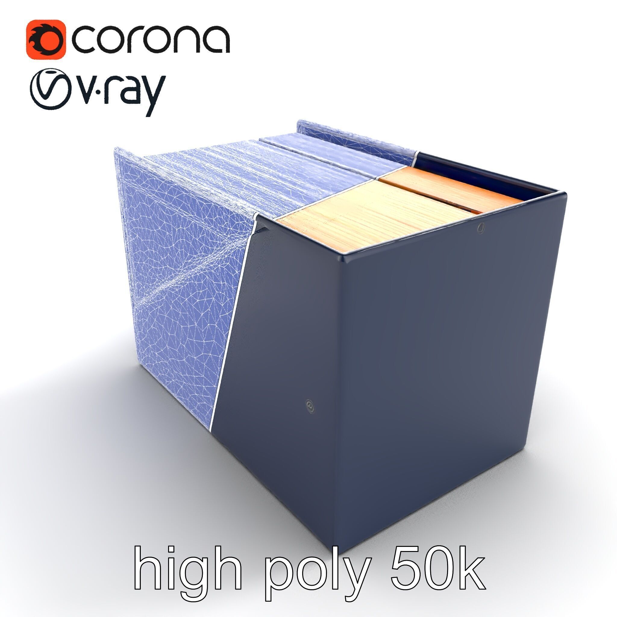 Versatile Navy Blue File Storage Box Model Pack Low-poly 3D model_20