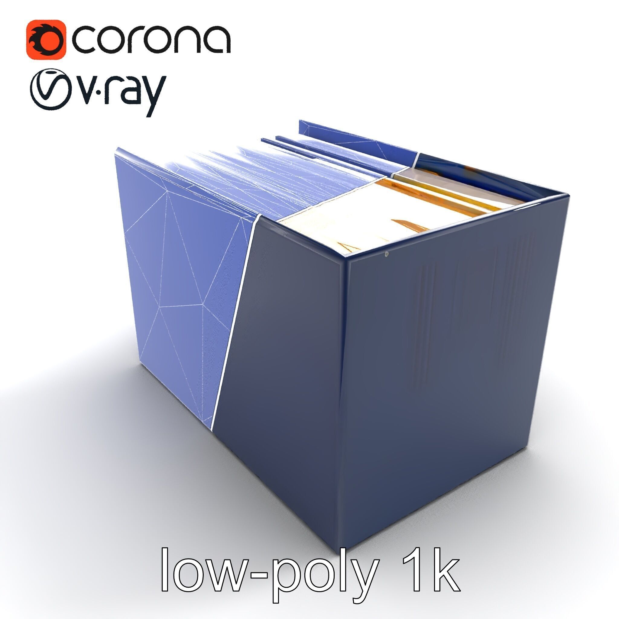 Versatile Navy Blue File Storage Box Model Pack Low-poly 3D model_11
