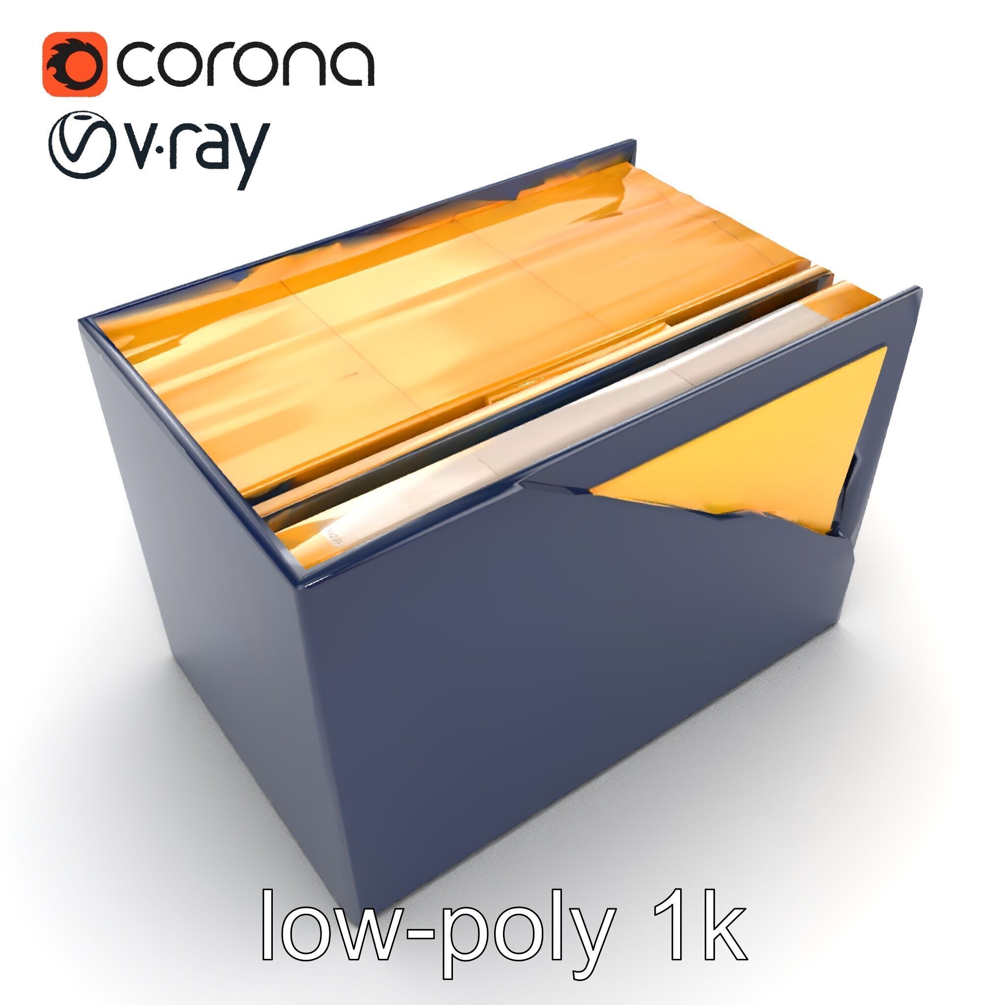 Versatile Navy Blue File Storage Box Model Pack Low-poly 3D model_12
