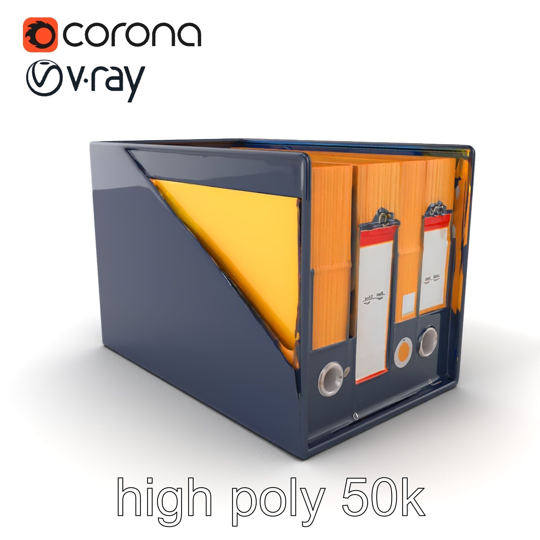 Versatile Navy Blue File Storage Box Model Pack Low-poly 3D model_2