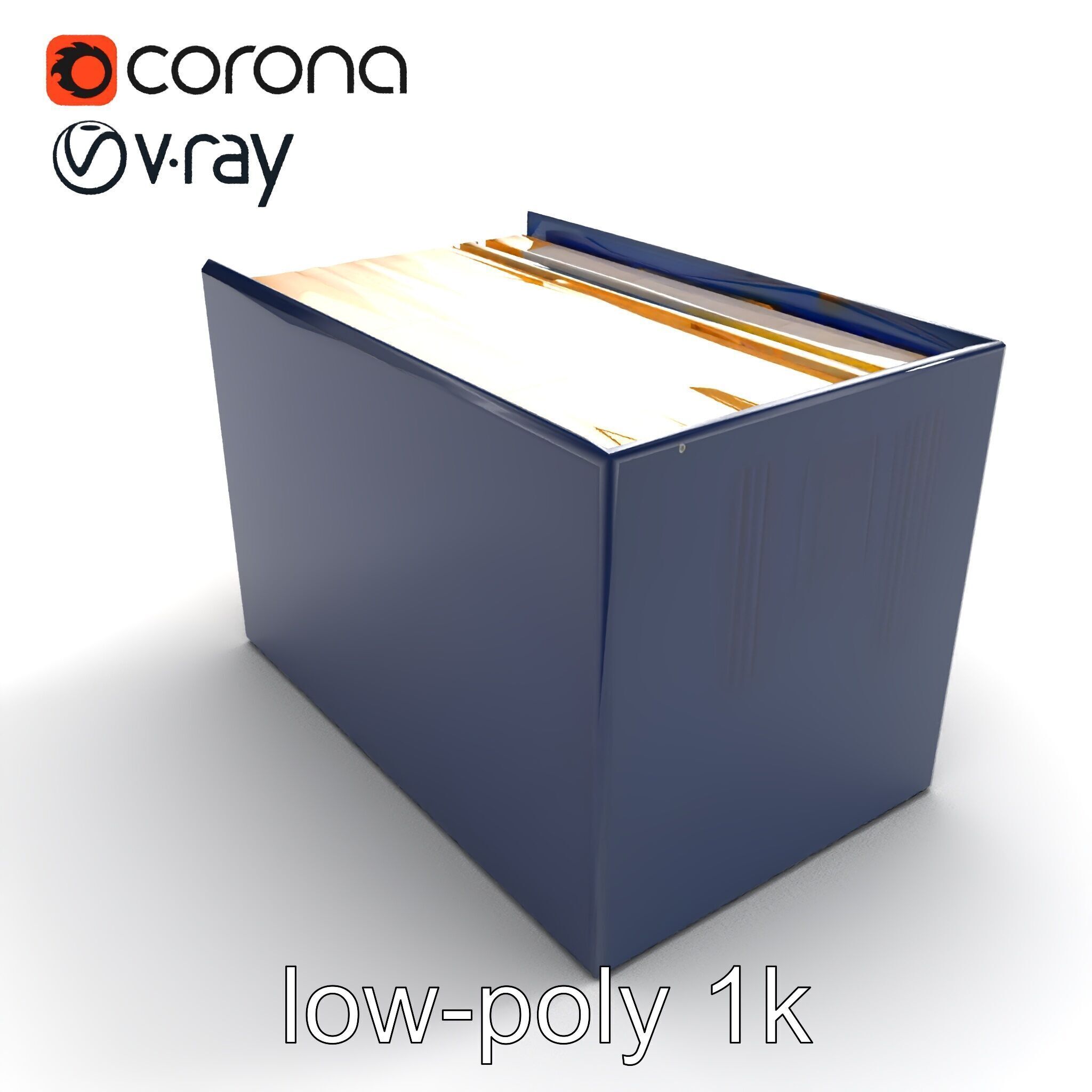 Versatile Navy Blue File Storage Box Model Pack Low-poly 3D model_9