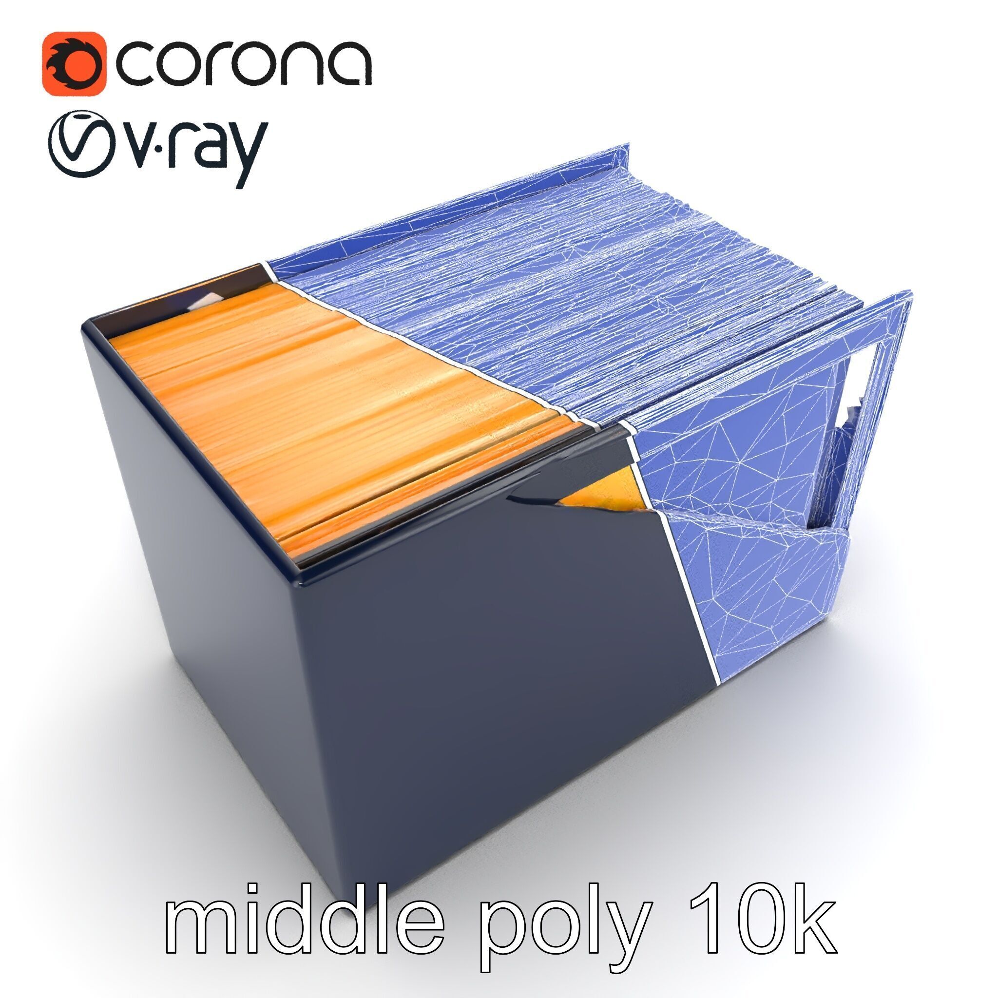 Versatile Navy Blue File Storage Box Model Pack Low-poly 3D model_19