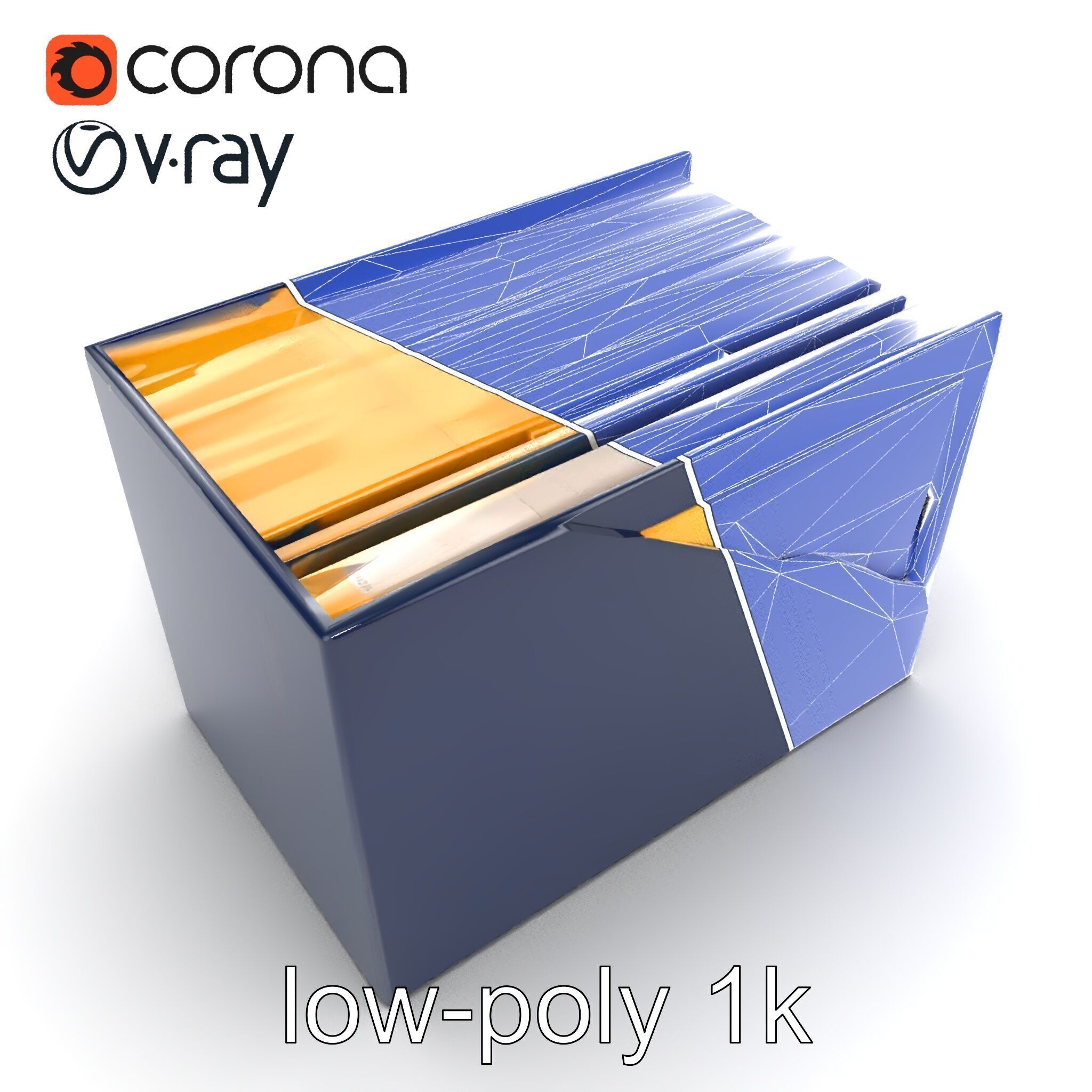 Versatile Navy Blue File Storage Box Model Pack Low-poly 3D model_31