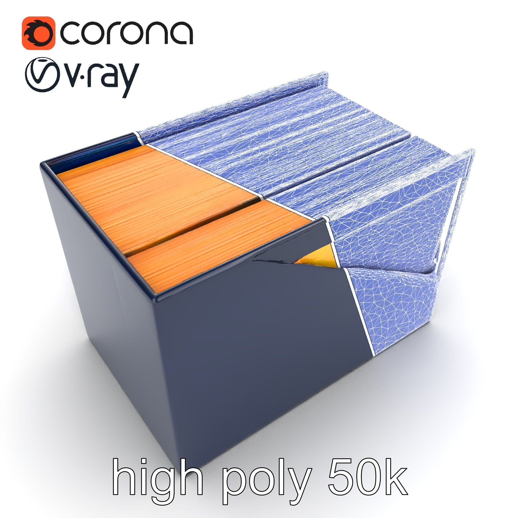 Versatile Navy Blue File Storage Box Model Pack Low-poly 3D model_30