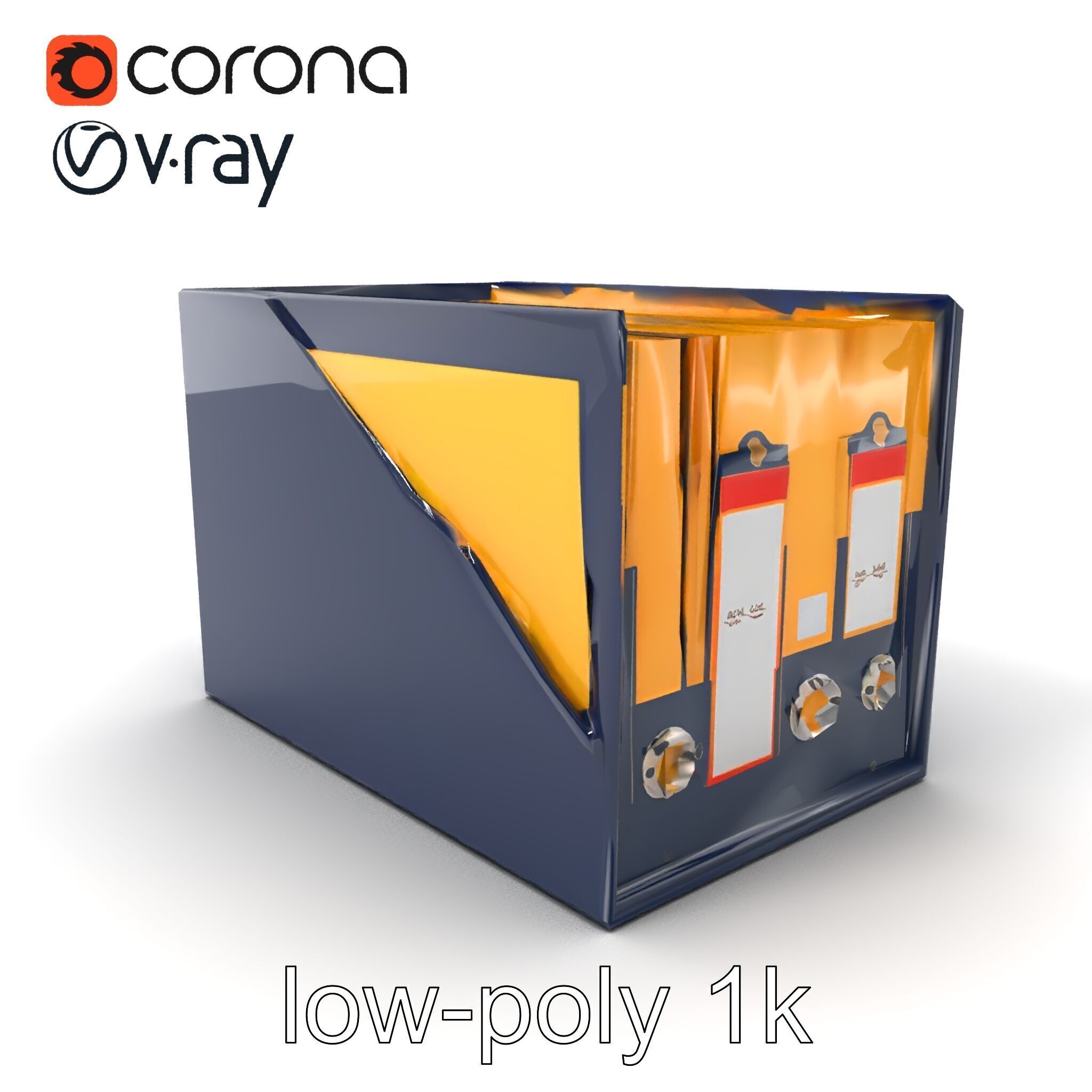 Versatile Navy Blue File Storage Box Model Pack Low-poly 3D model_5