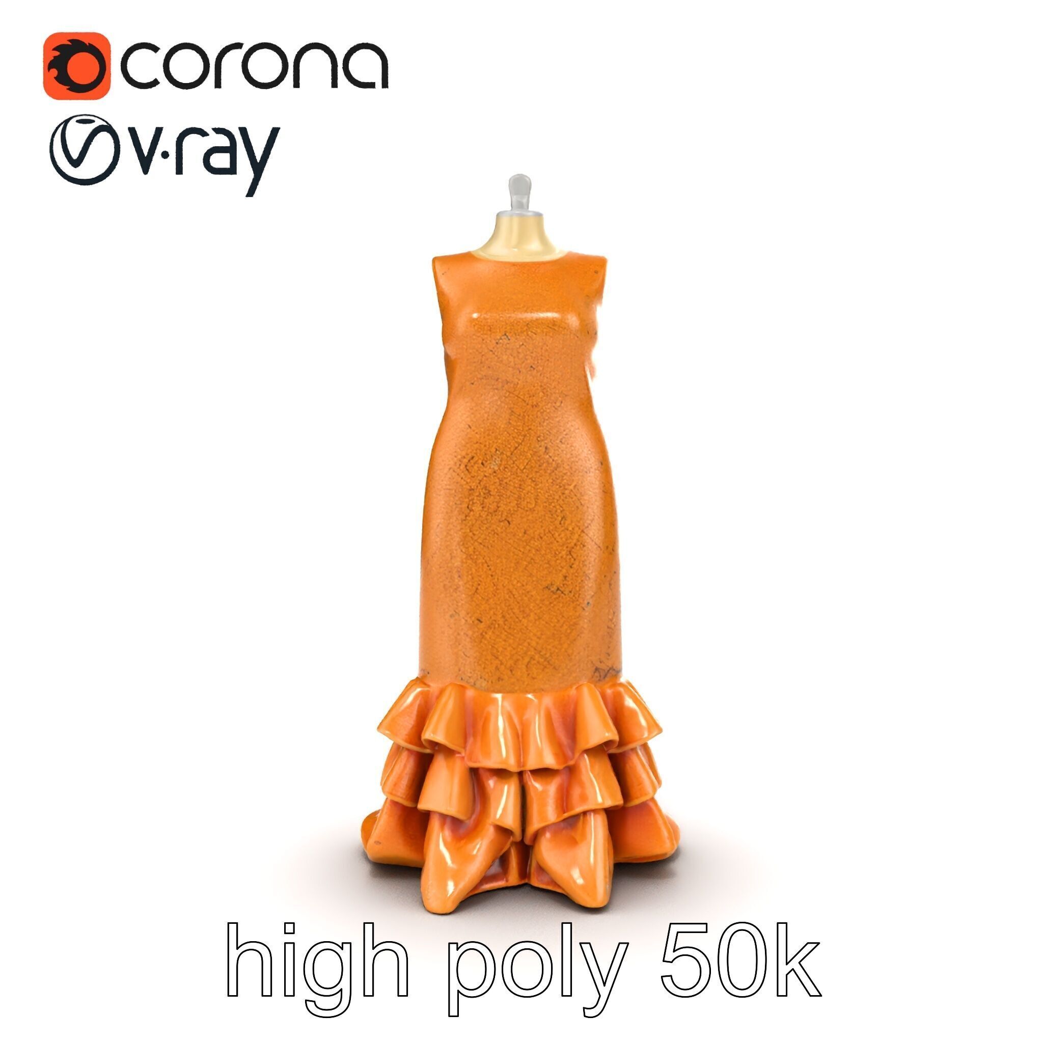 Sequined Gold Evening Gown Model Pack Low-poly 3D model_29