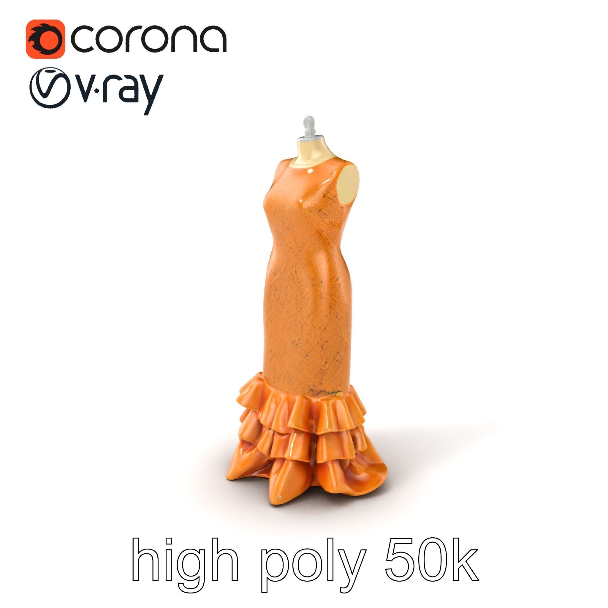 Sequined Gold Evening Gown Model Pack Low-poly 3D model_2