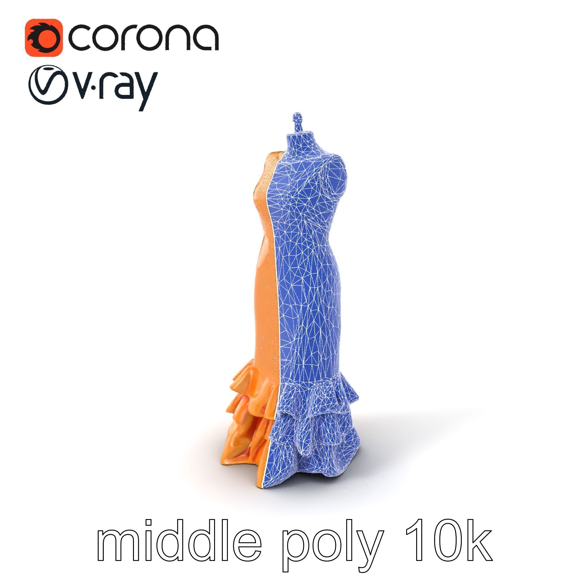 Sequined Gold Evening Gown Model Pack Low-poly 3D model_5