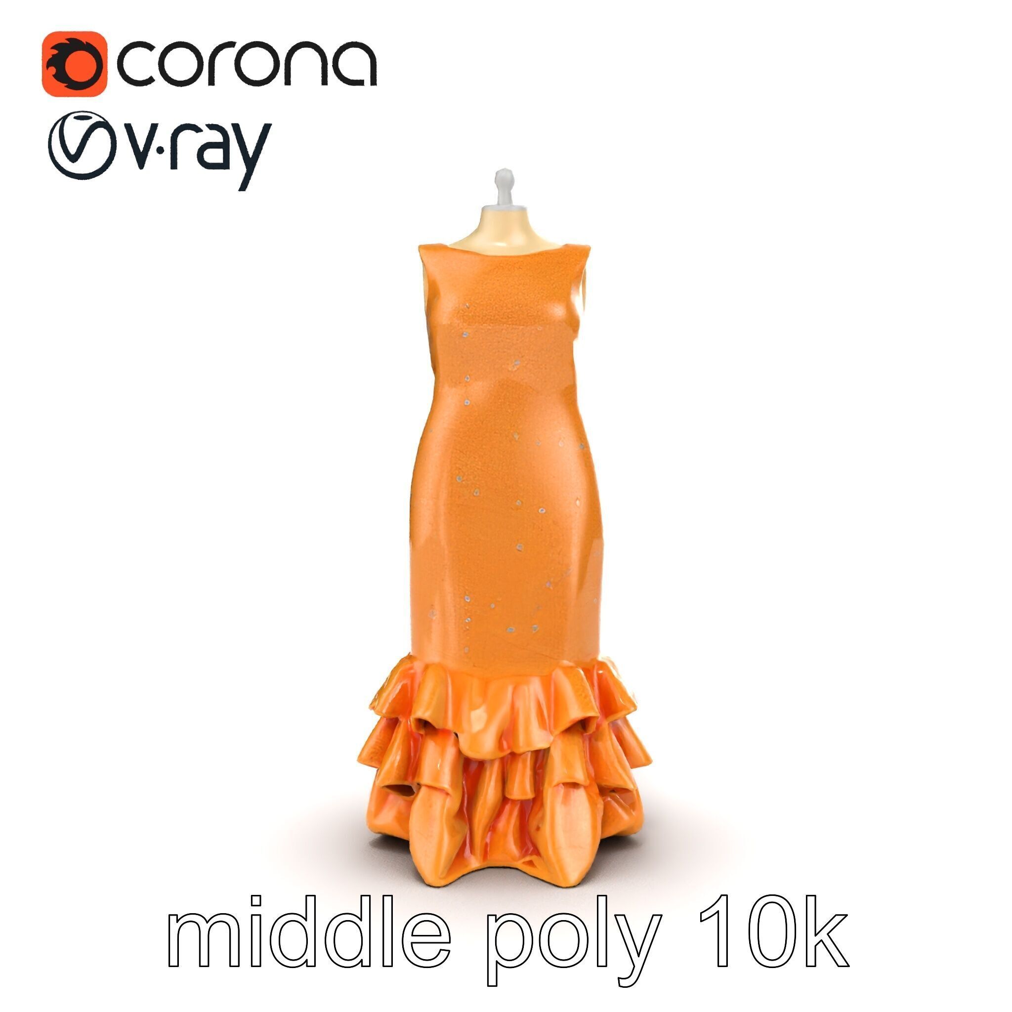 Sequined Gold Evening Gown Model Pack Low-poly 3D model_21