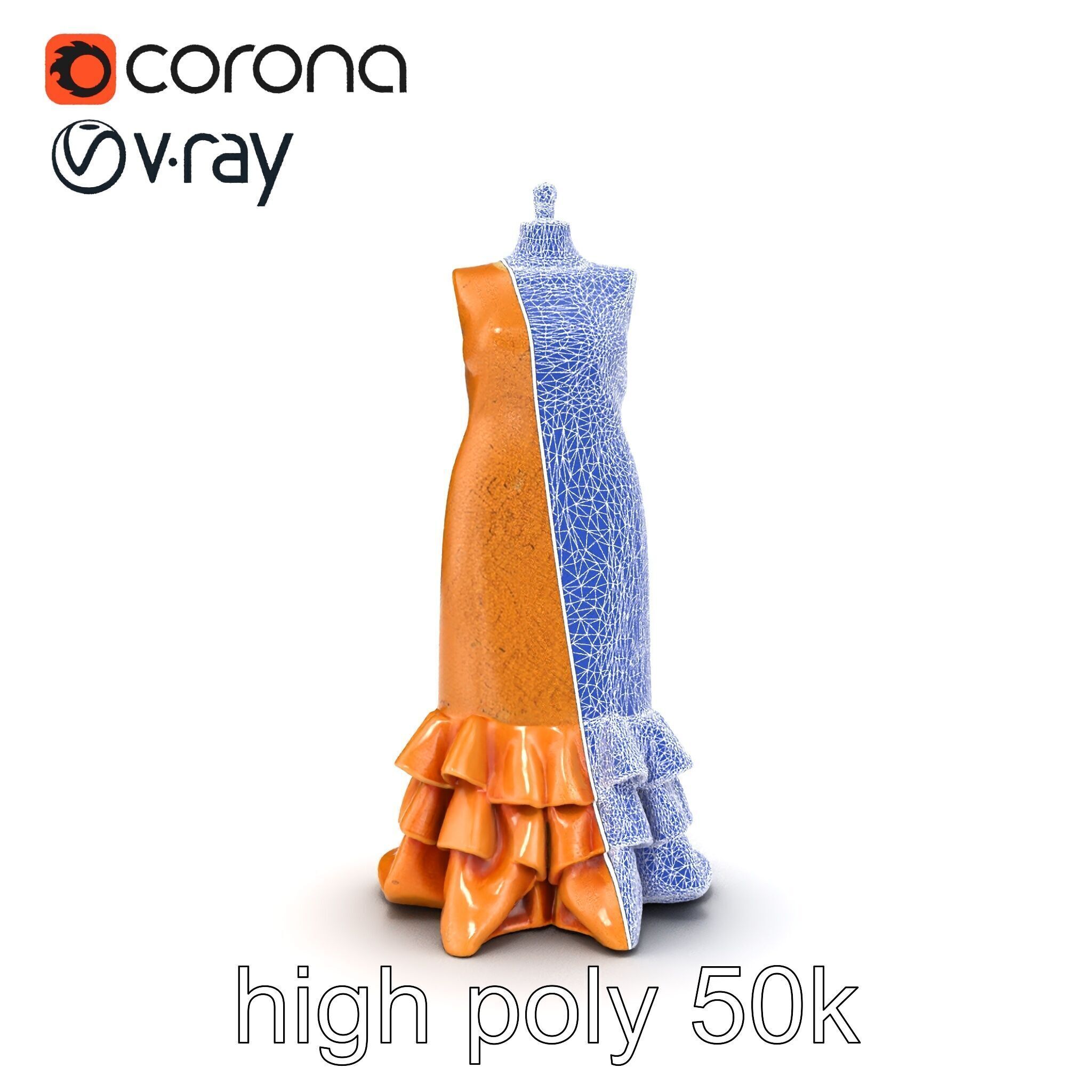 Sequined Gold Evening Gown Model Pack Low-poly 3D model_12