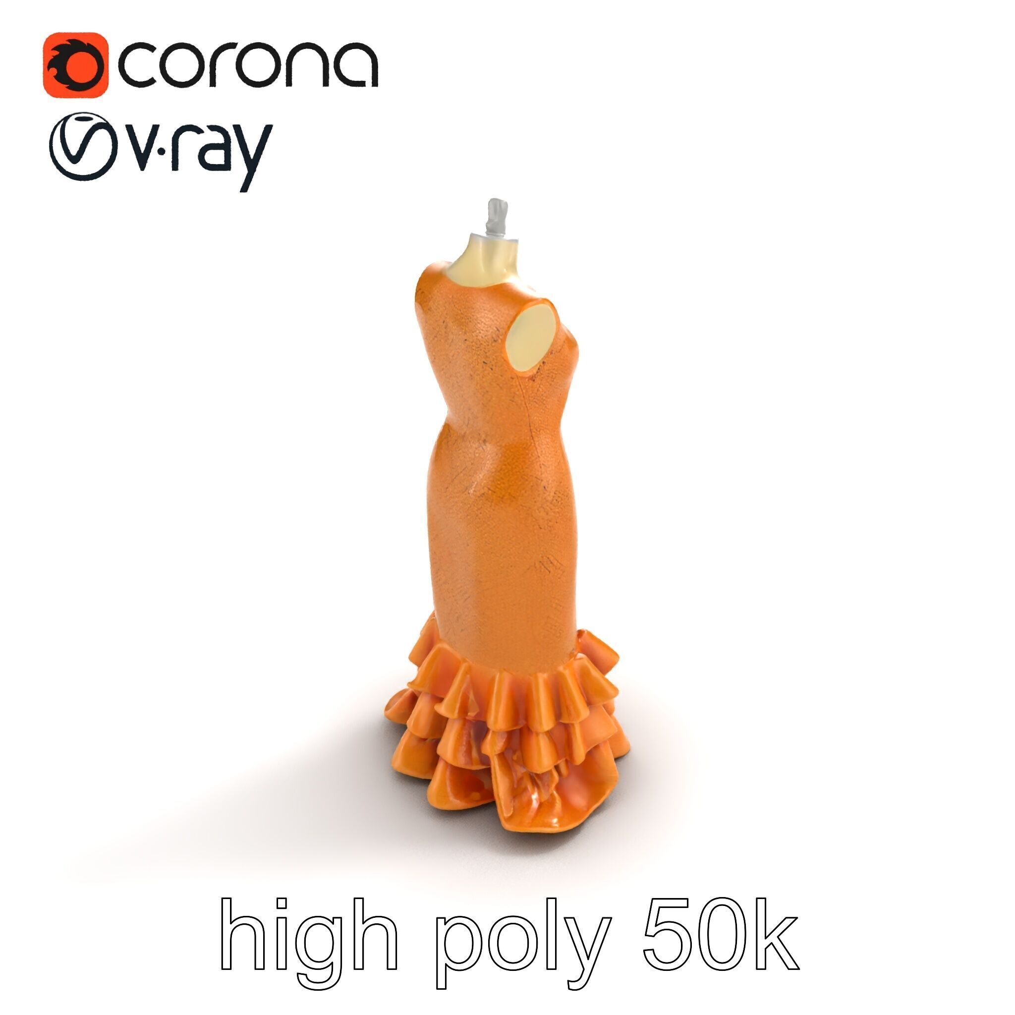 Sequined Gold Evening Gown Model Pack Low-poly 3D model_9