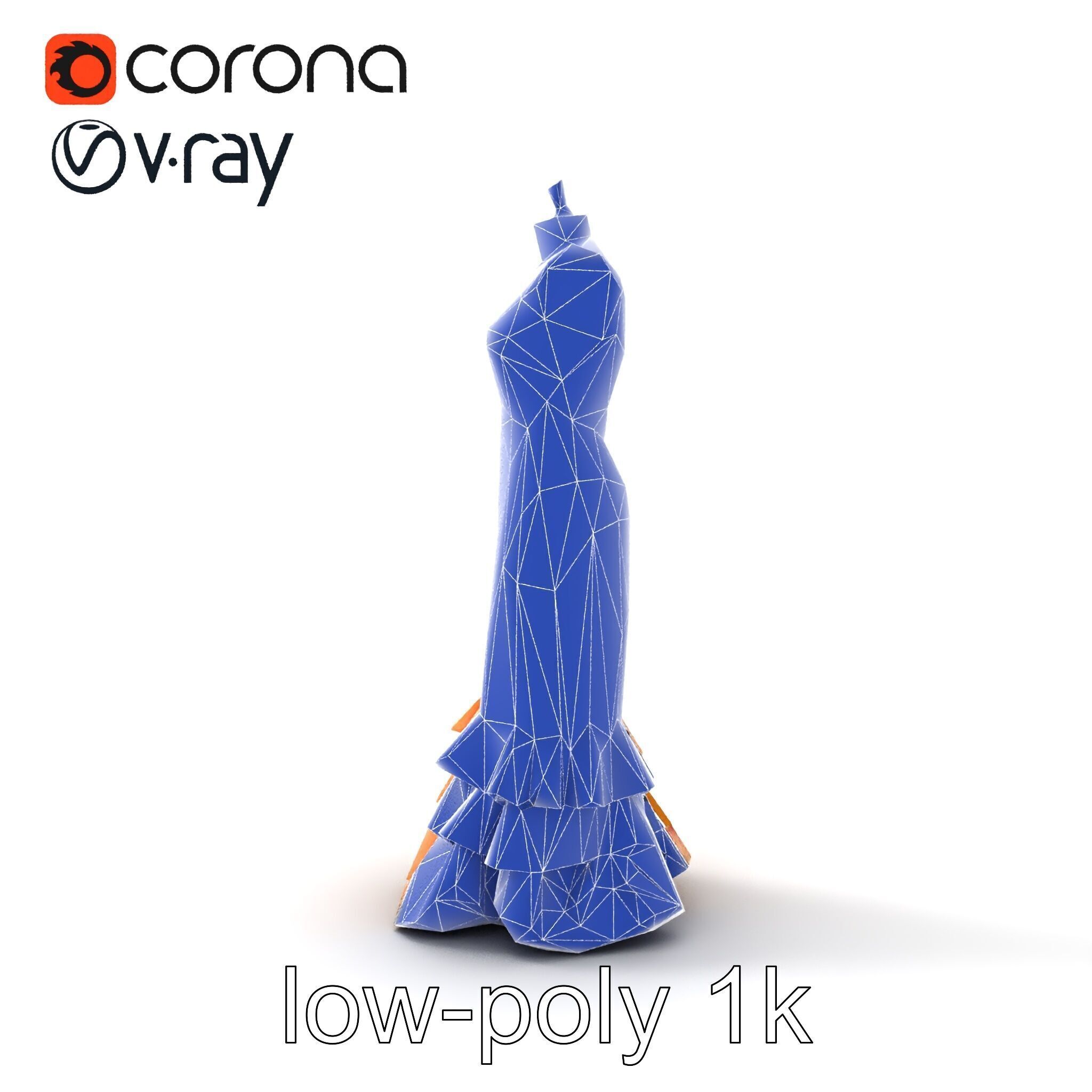 Sequined Gold Evening Gown Model Pack Low-poly 3D model_24