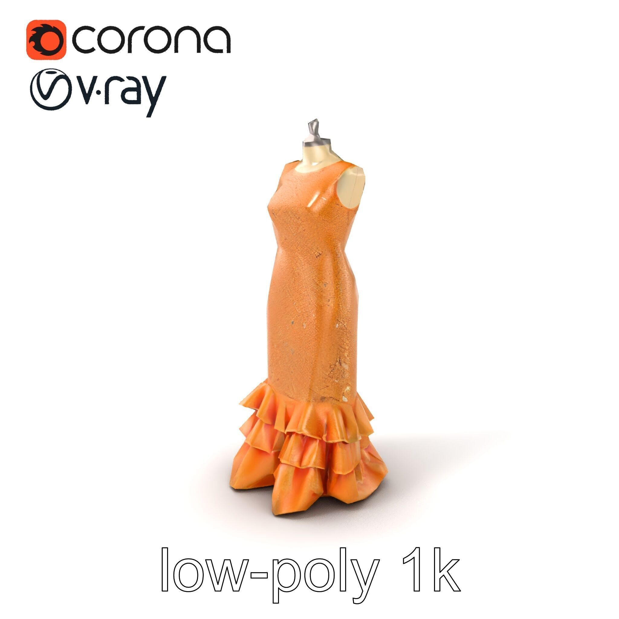 Sequined Gold Evening Gown Model Pack Low-poly 3D model_4