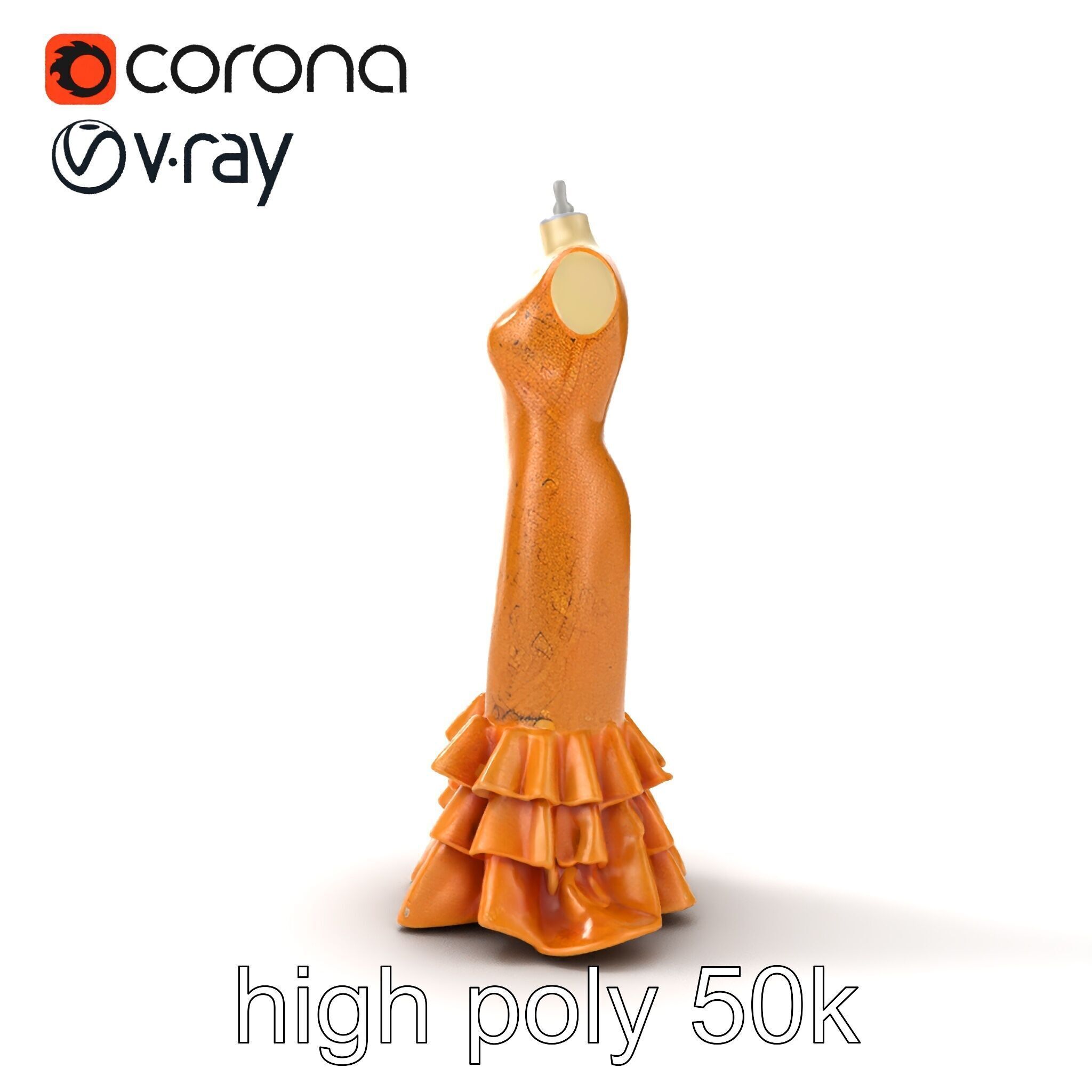 Sequined Gold Evening Gown Model Pack Low-poly 3D model_18