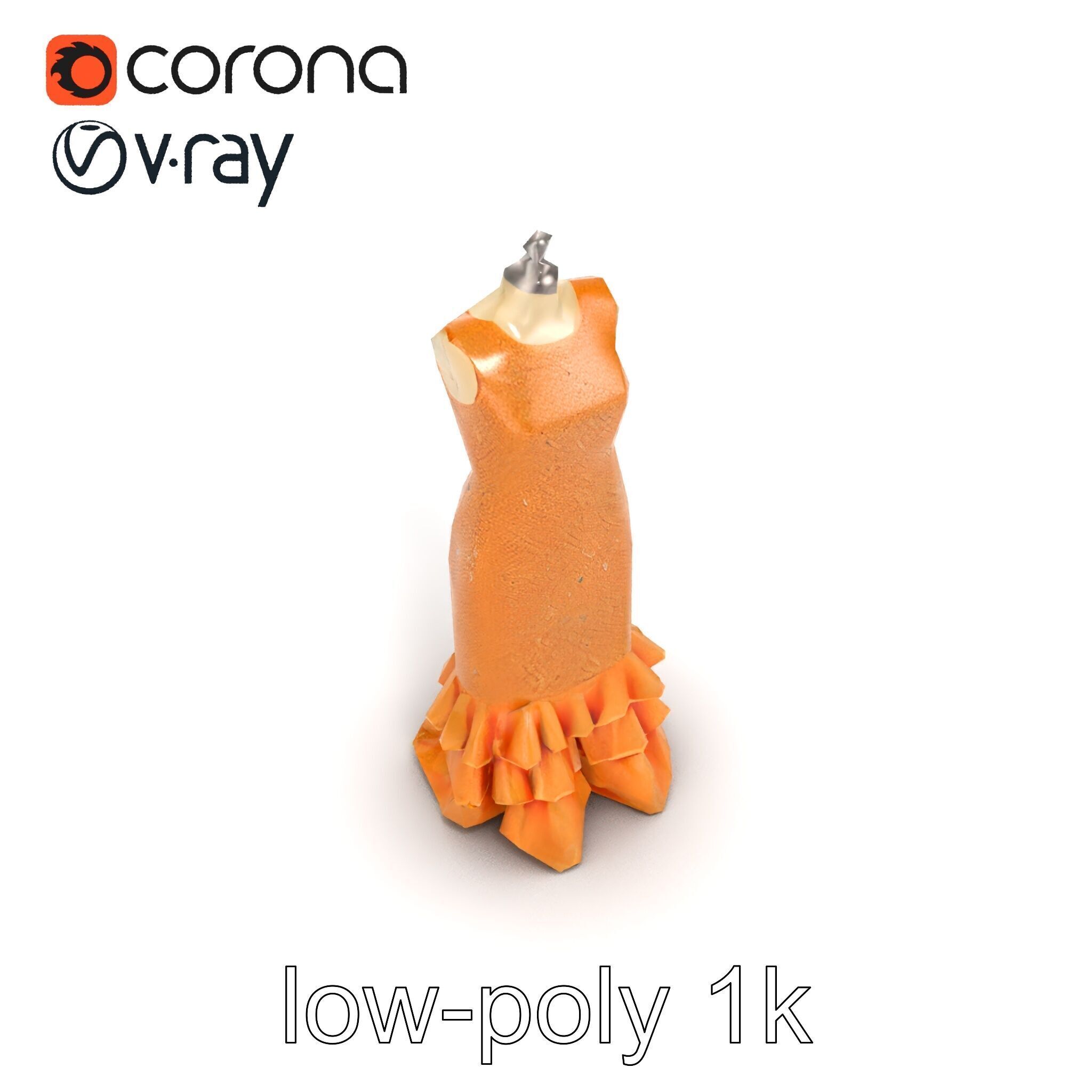 Sequined Gold Evening Gown Model Pack Low-poly 3D model_14