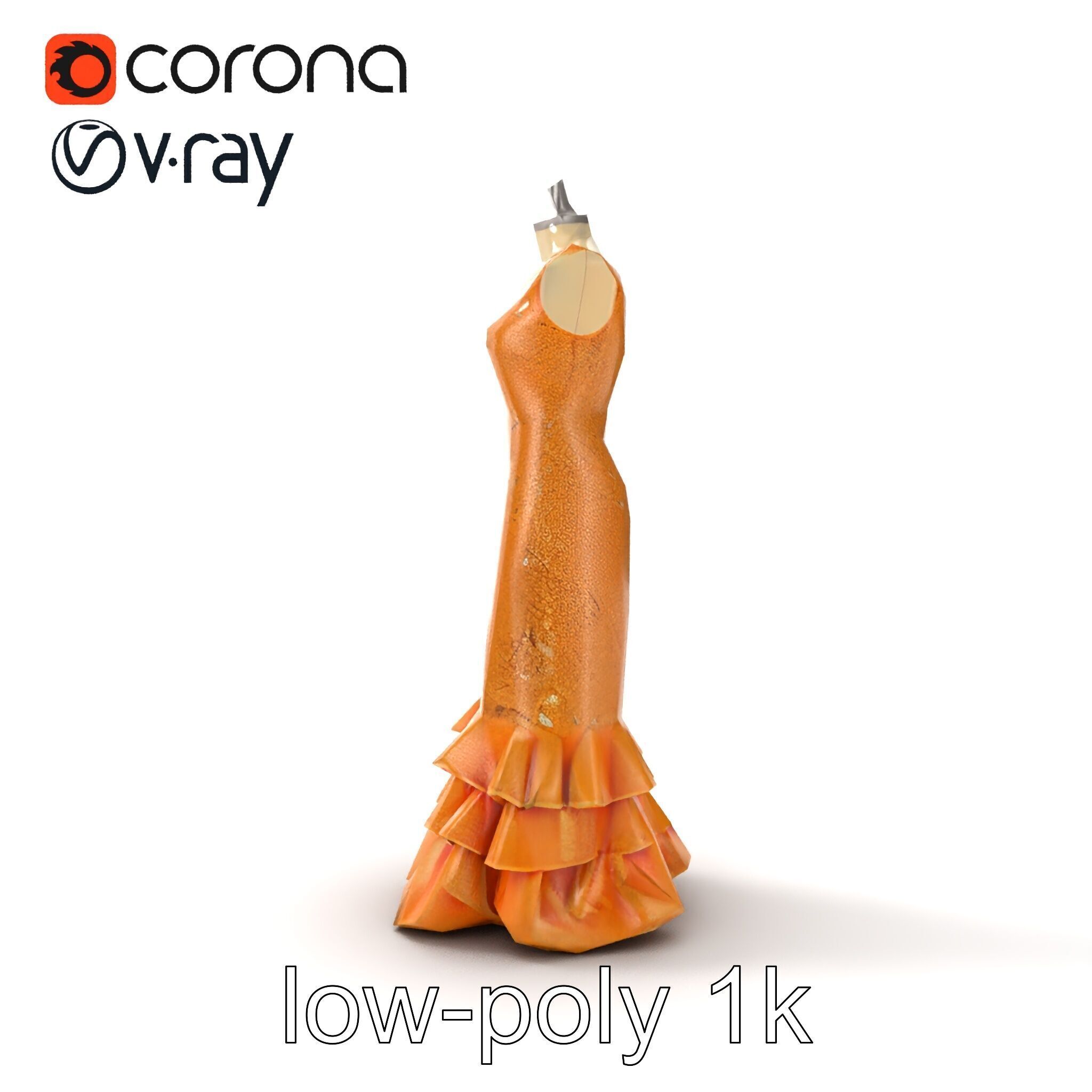 Sequined Gold Evening Gown Model Pack Low-poly 3D model_22