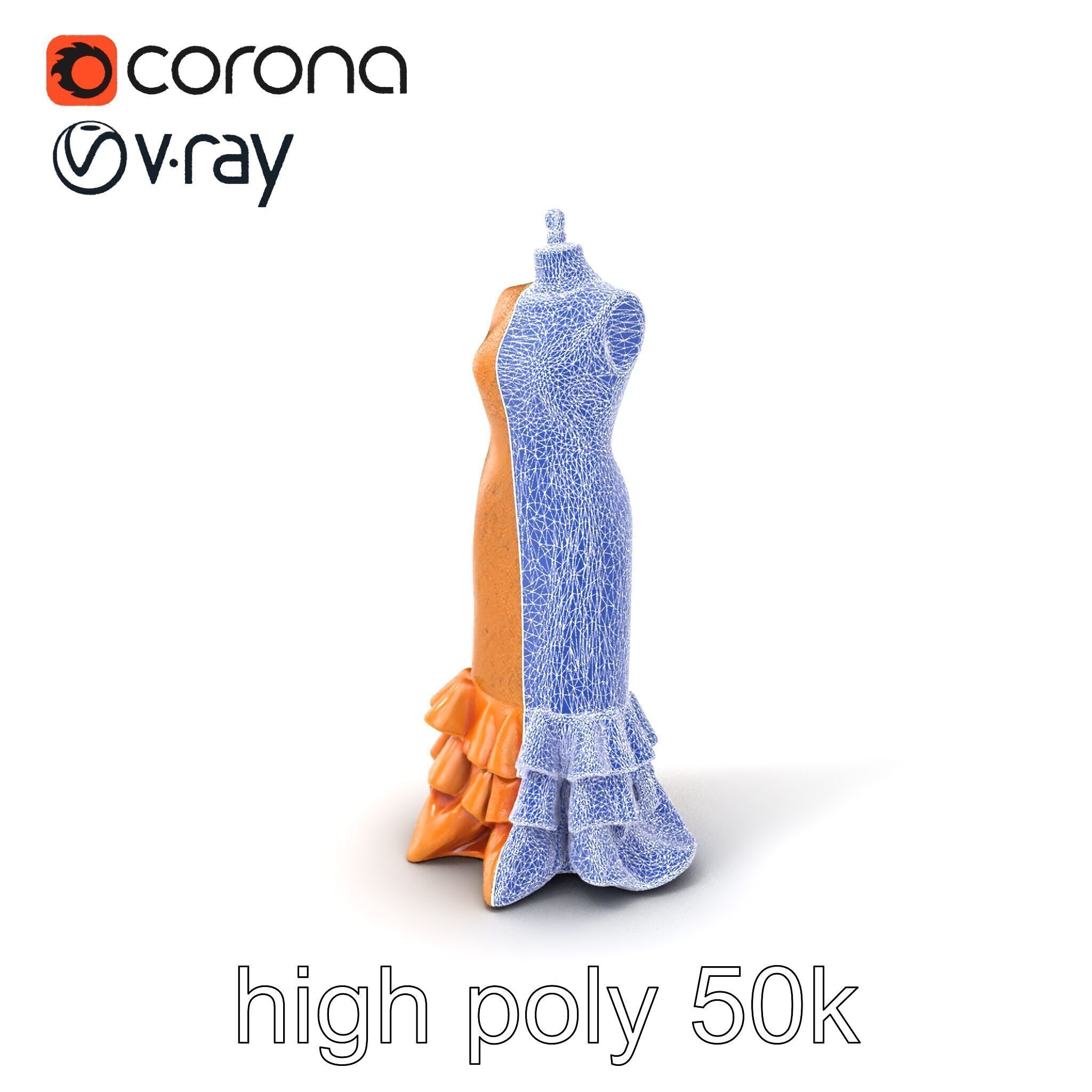 Sequined Gold Evening Gown Model Pack Low-poly 3D model_1