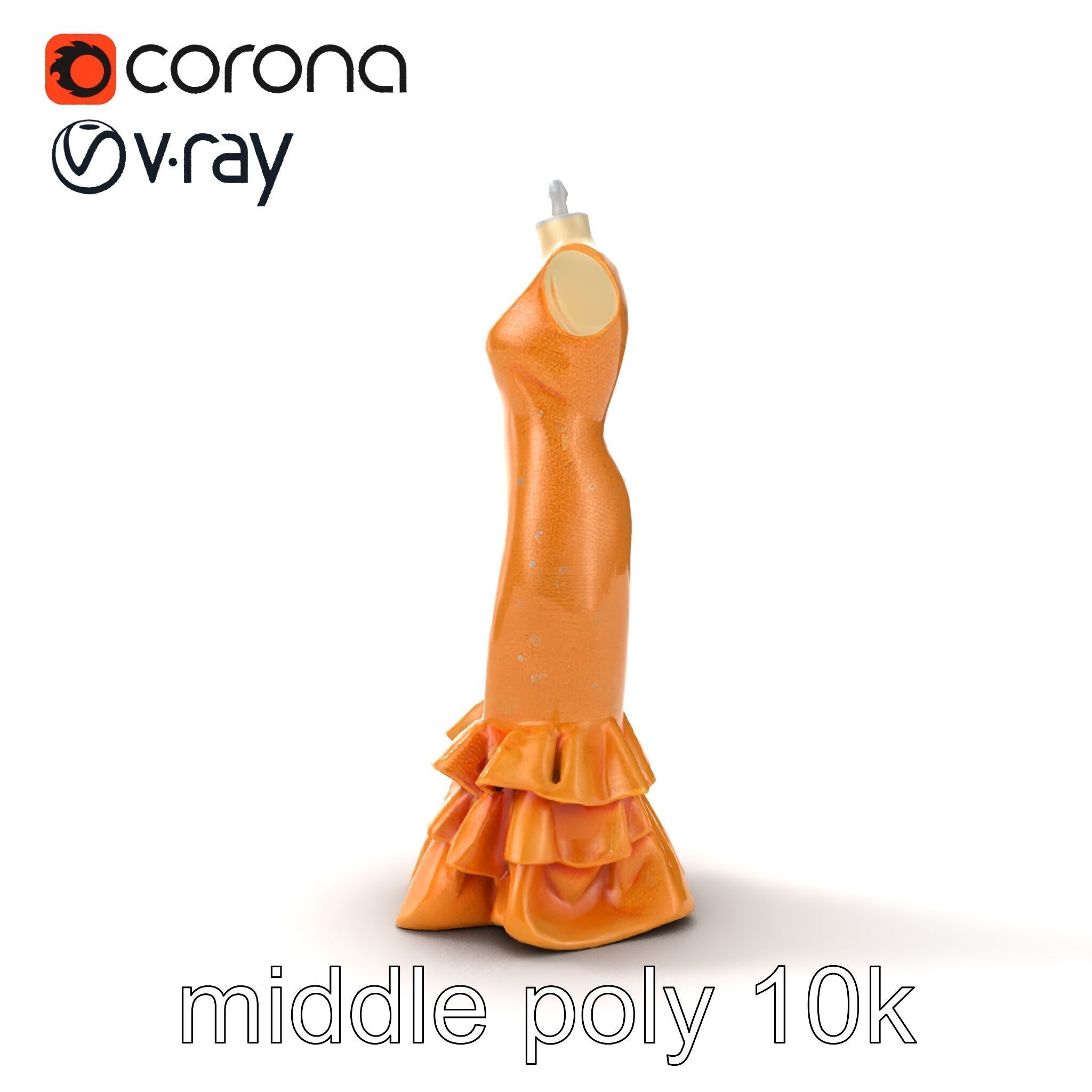 Sequined Gold Evening Gown Model Pack Low-poly 3D model_30