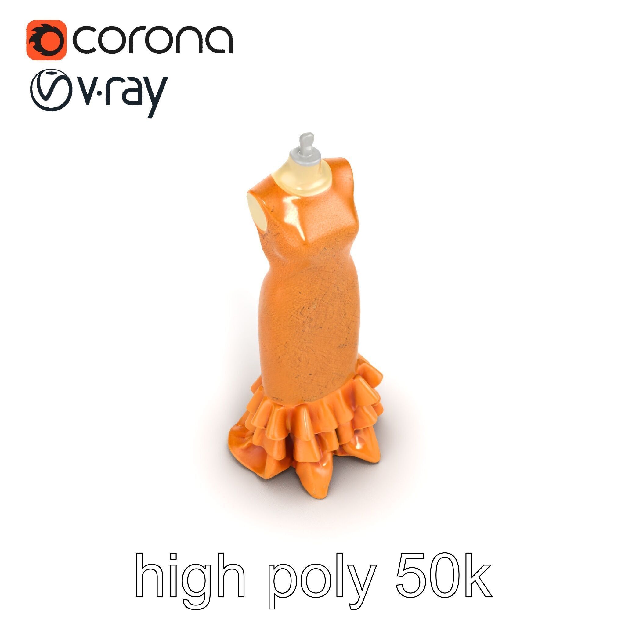 Sequined Gold Evening Gown Model Pack Low-poly 3D model_13